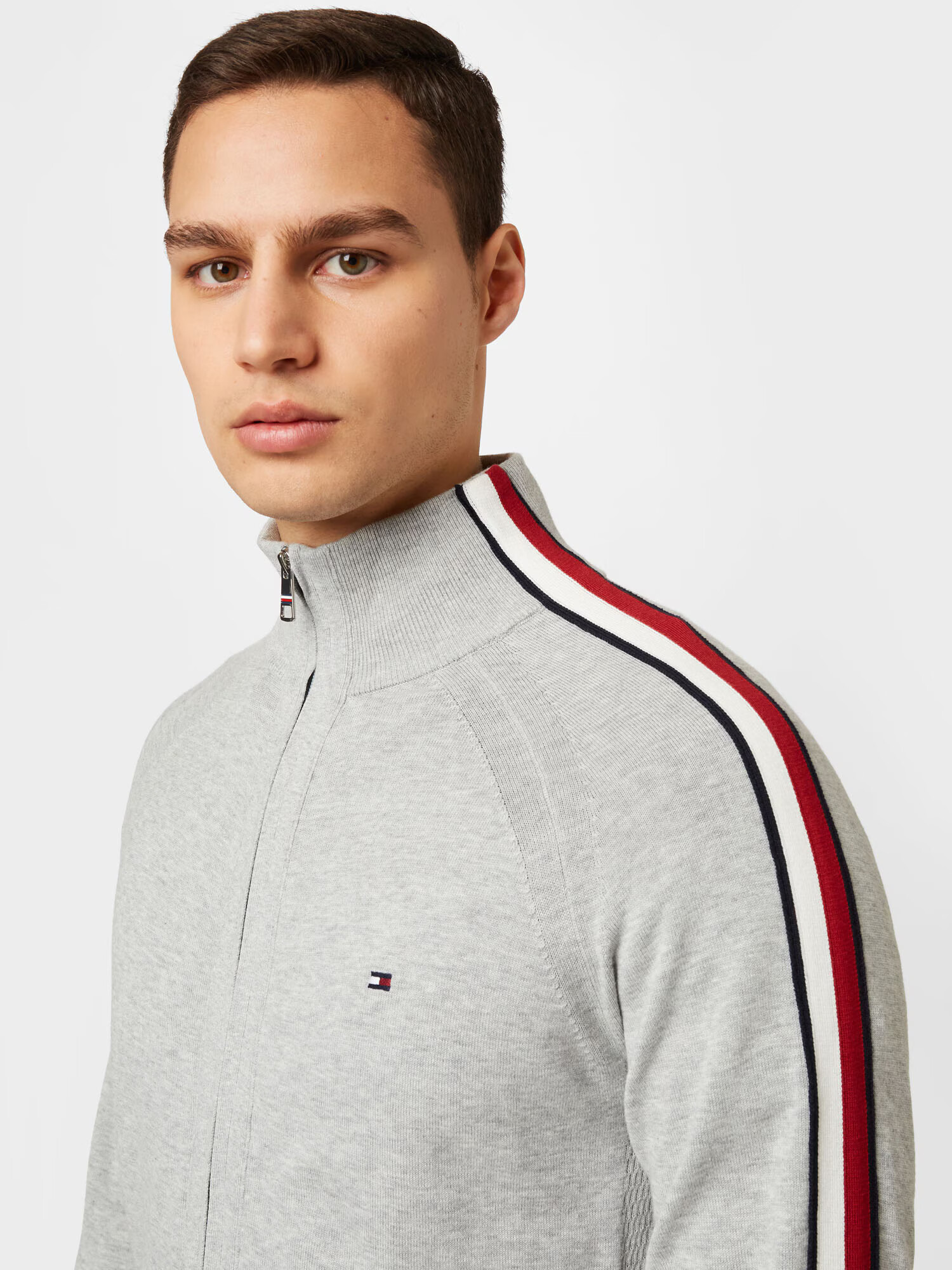 TOMMY HILFIGER Pletena jopa 'INTARSIA' mornarska / svetlo siva / rdeča / bela - Pepit.si