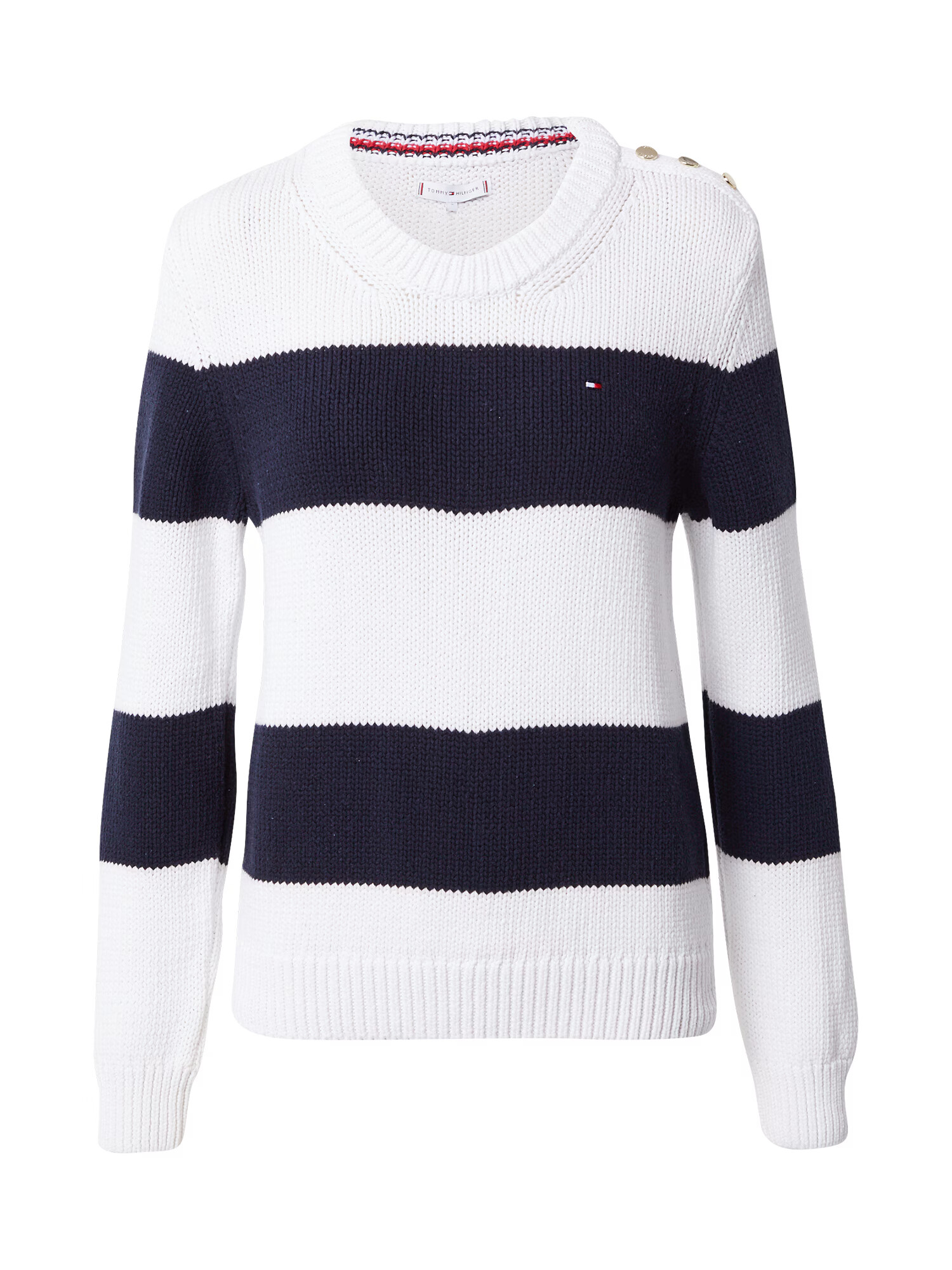 TOMMY HILFIGER Pulover ecru / mornarska / rdeča - Pepit.si