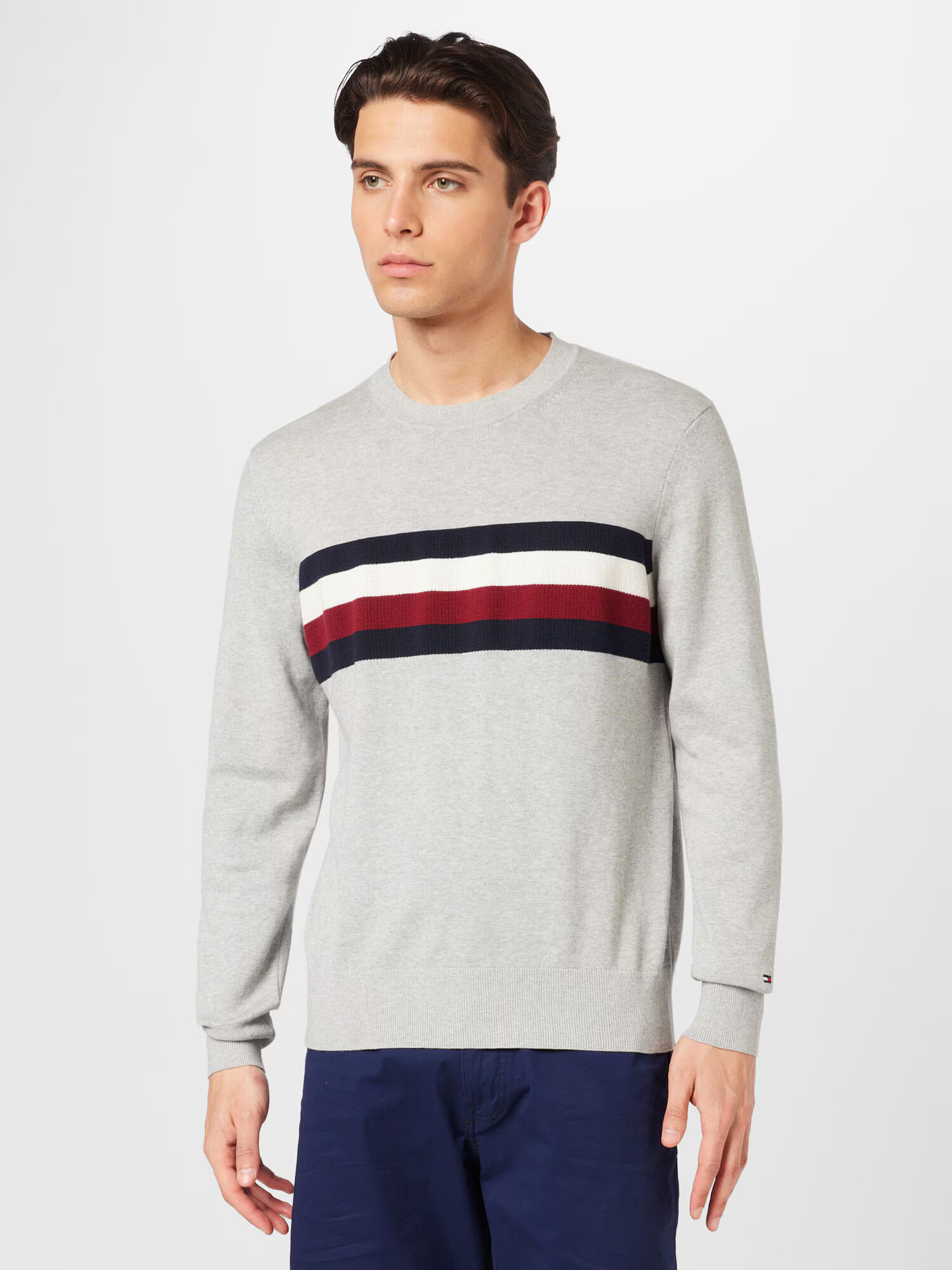 TOMMY HILFIGER Pulover marine / svetlo siva / temno rdeča / bela - Pepit.si