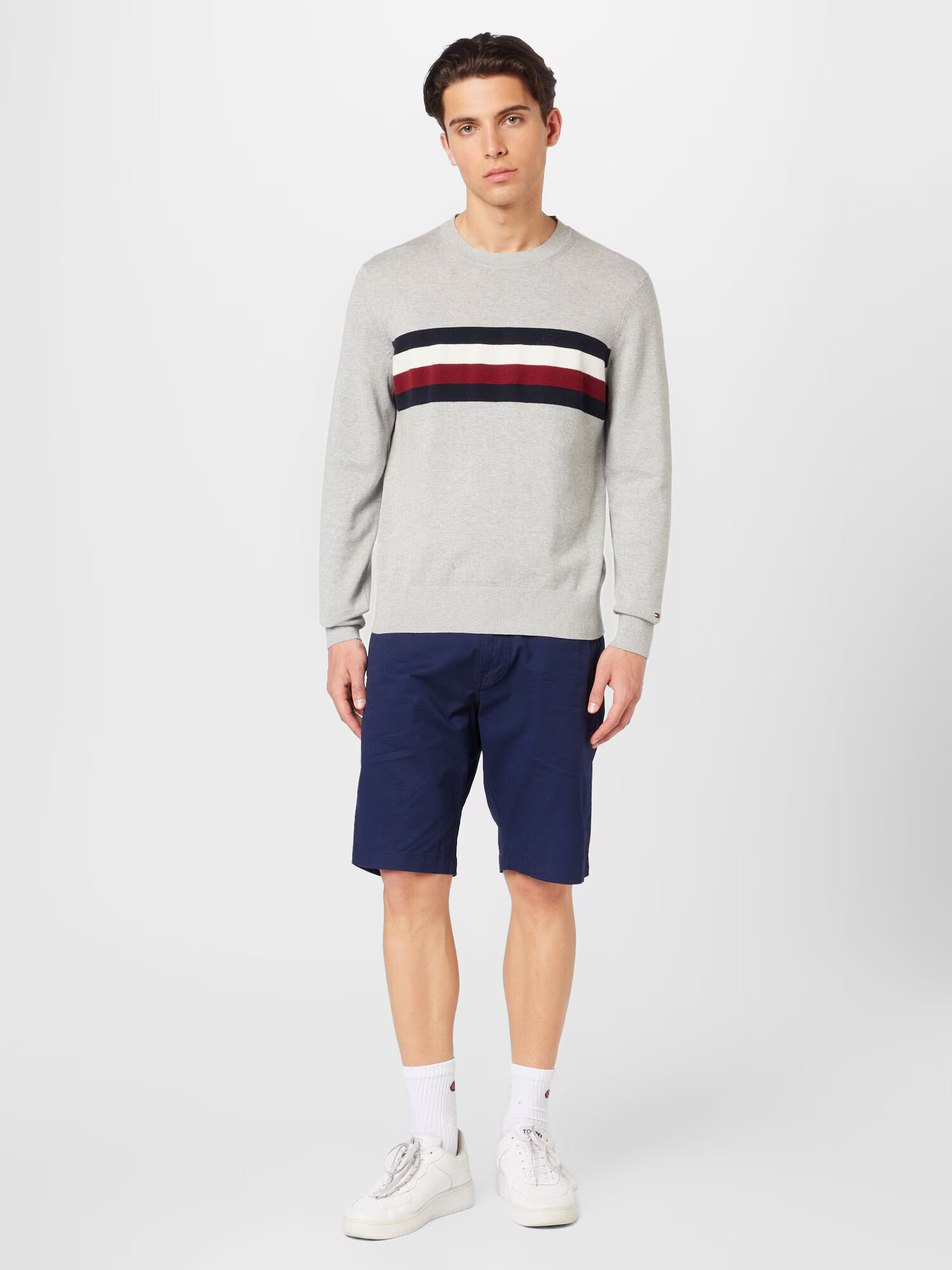 TOMMY HILFIGER Pulover marine / svetlo siva / temno rdeča / bela - Pepit.si