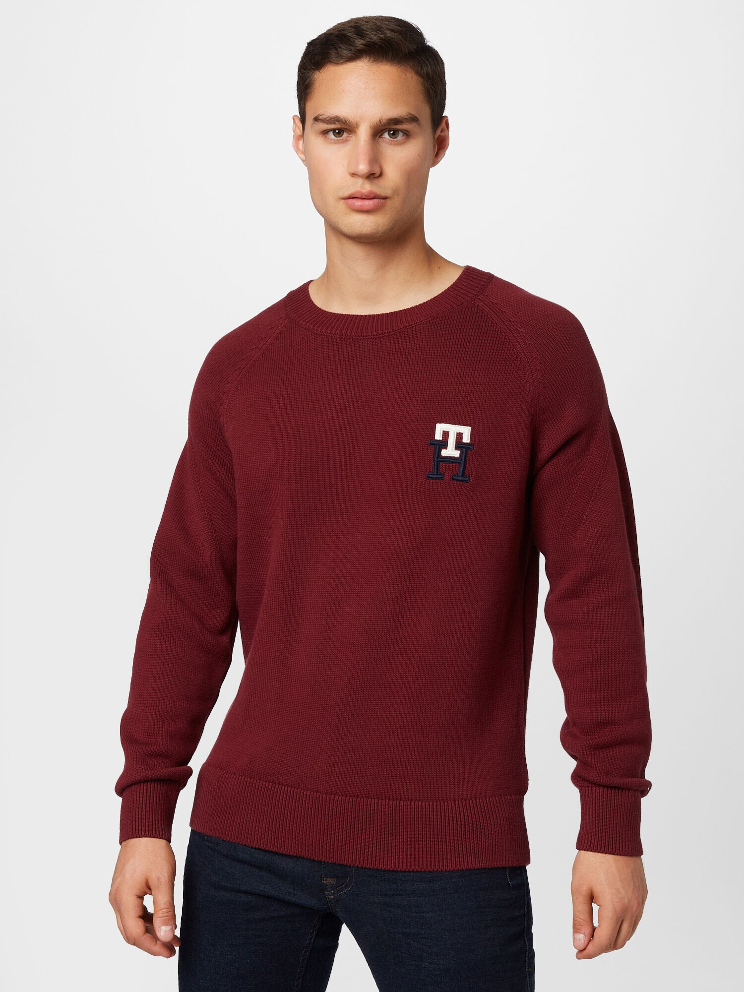 TOMMY HILFIGER Pulover mornarska / bordo / bela - Pepit.si