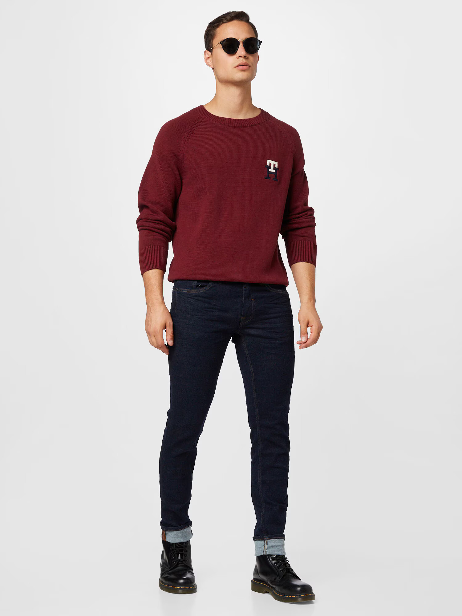 TOMMY HILFIGER Pulover mornarska / bordo / bela - Pepit.si