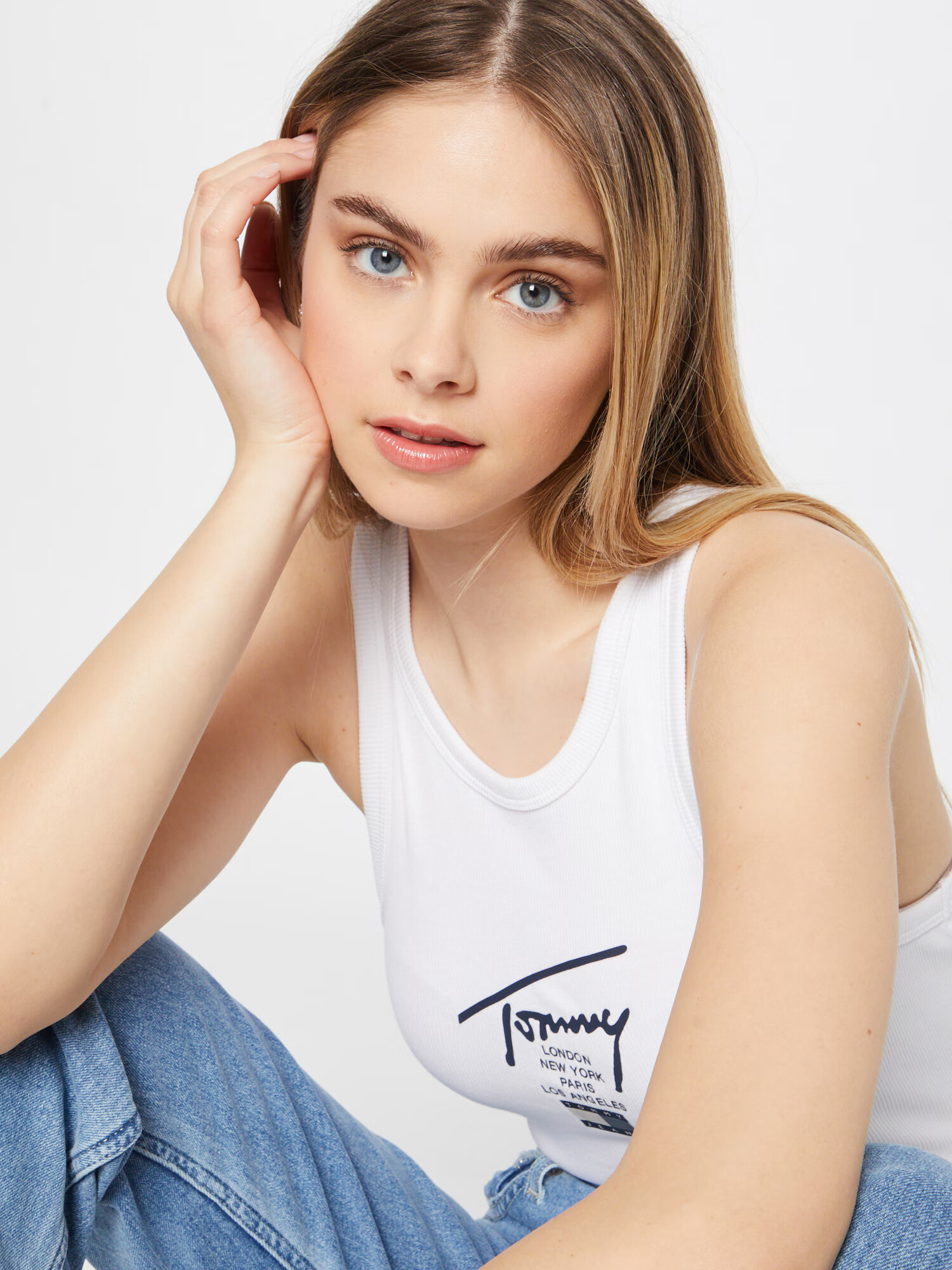 Tommy Jeans Bodi majica mornarska / bela - Pepit.si