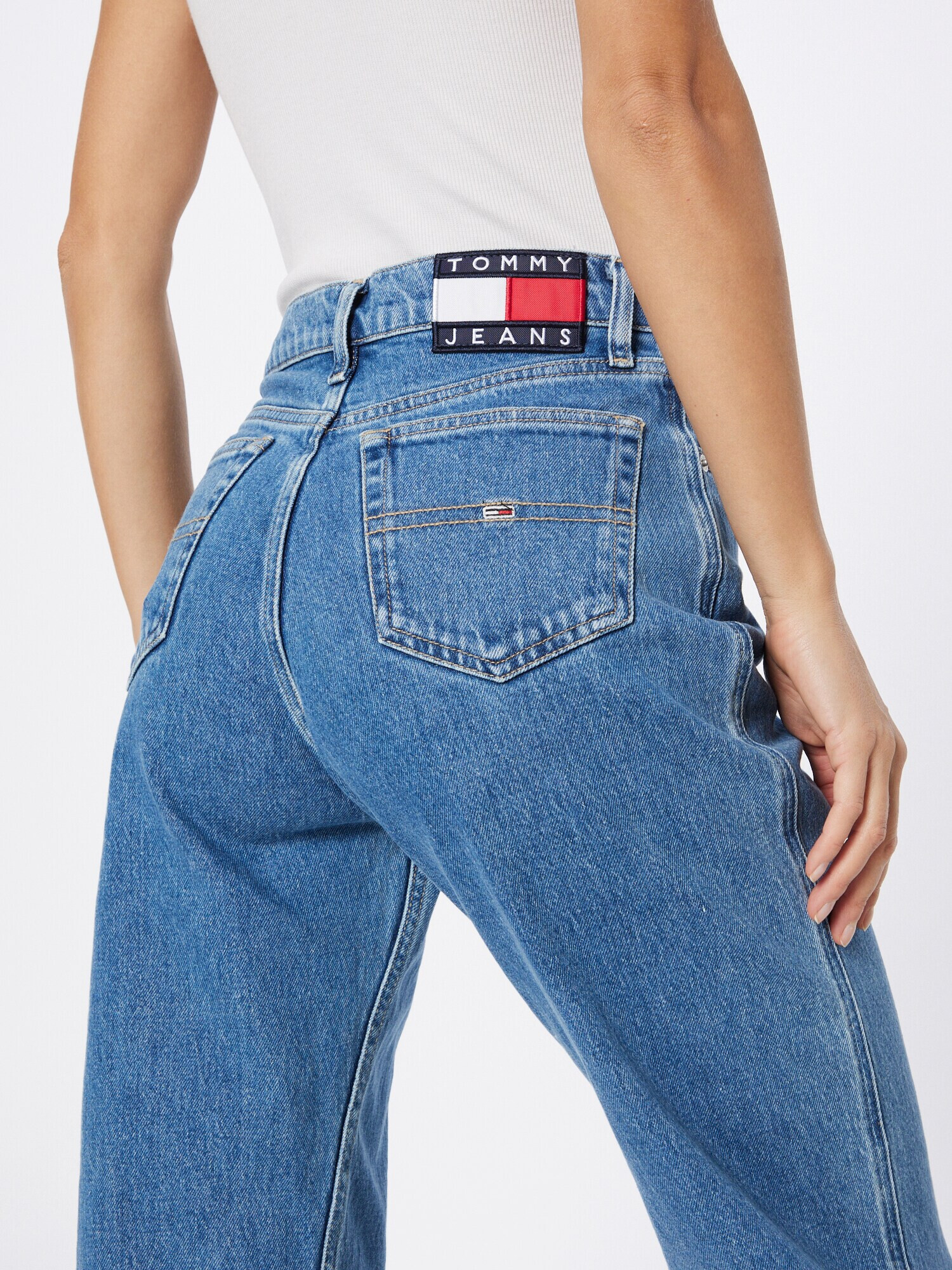 Tommy Jeans Kavbojke 'Betsy' moder denim / rdeča / bela - Pepit.si