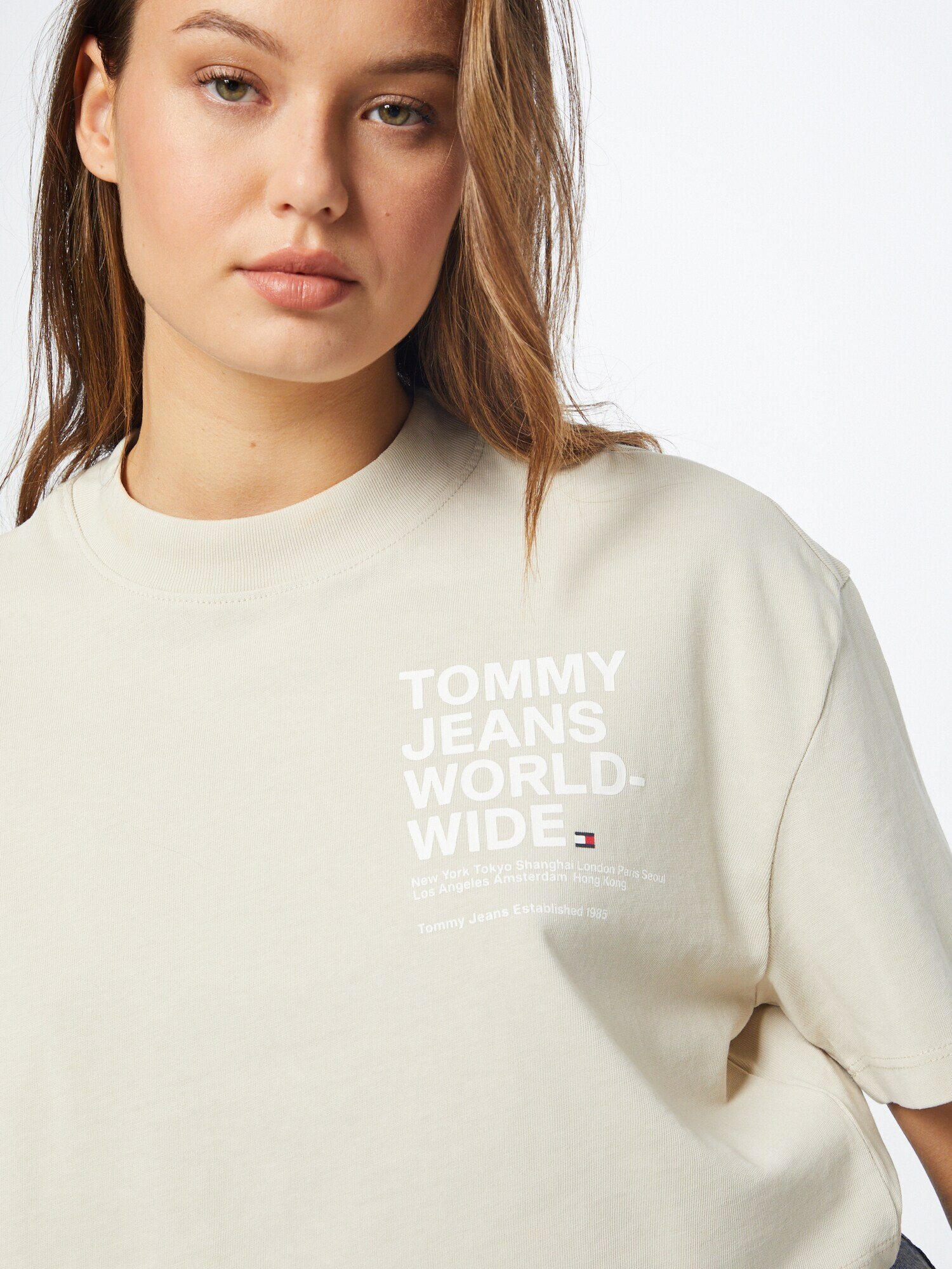 Tommy Jeans Majica bež / mornarska / rdeča / bela - Pepit.si