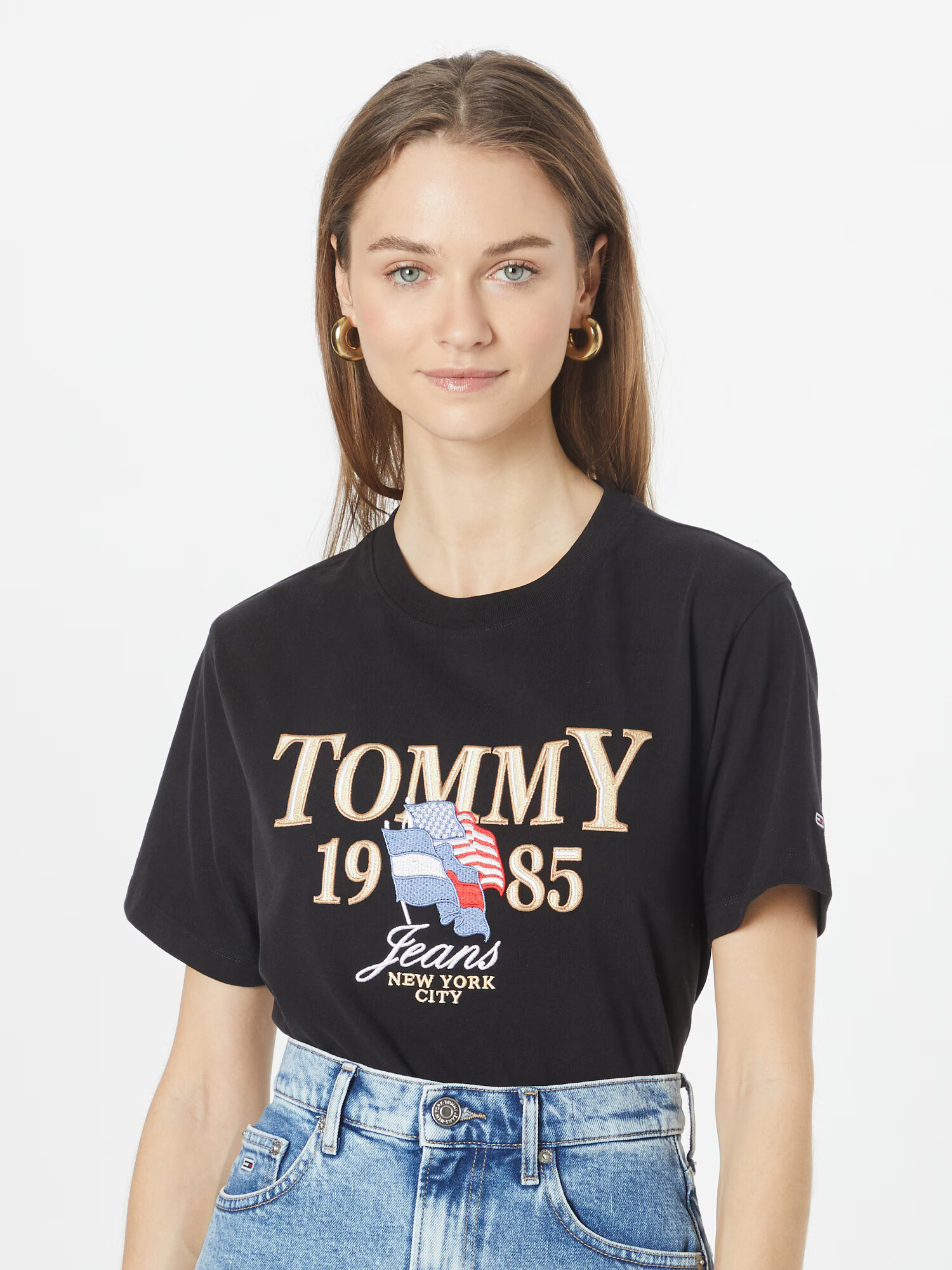 Tommy Jeans Majica dimno modra / zlata / rdeča / črna - Pepit.si