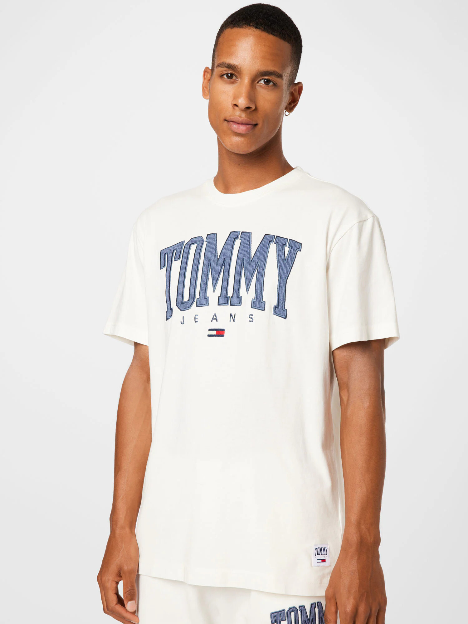 Tommy Jeans Majica ecru / dimno modra / rdeča - Pepit.si