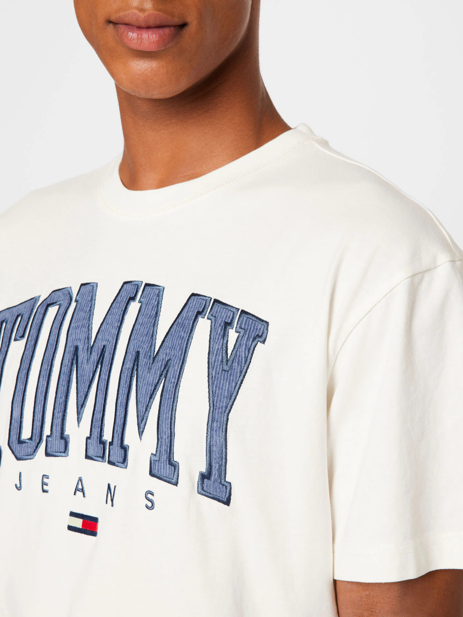 Tommy Jeans Majica ecru / dimno modra / rdeča - Pepit.si