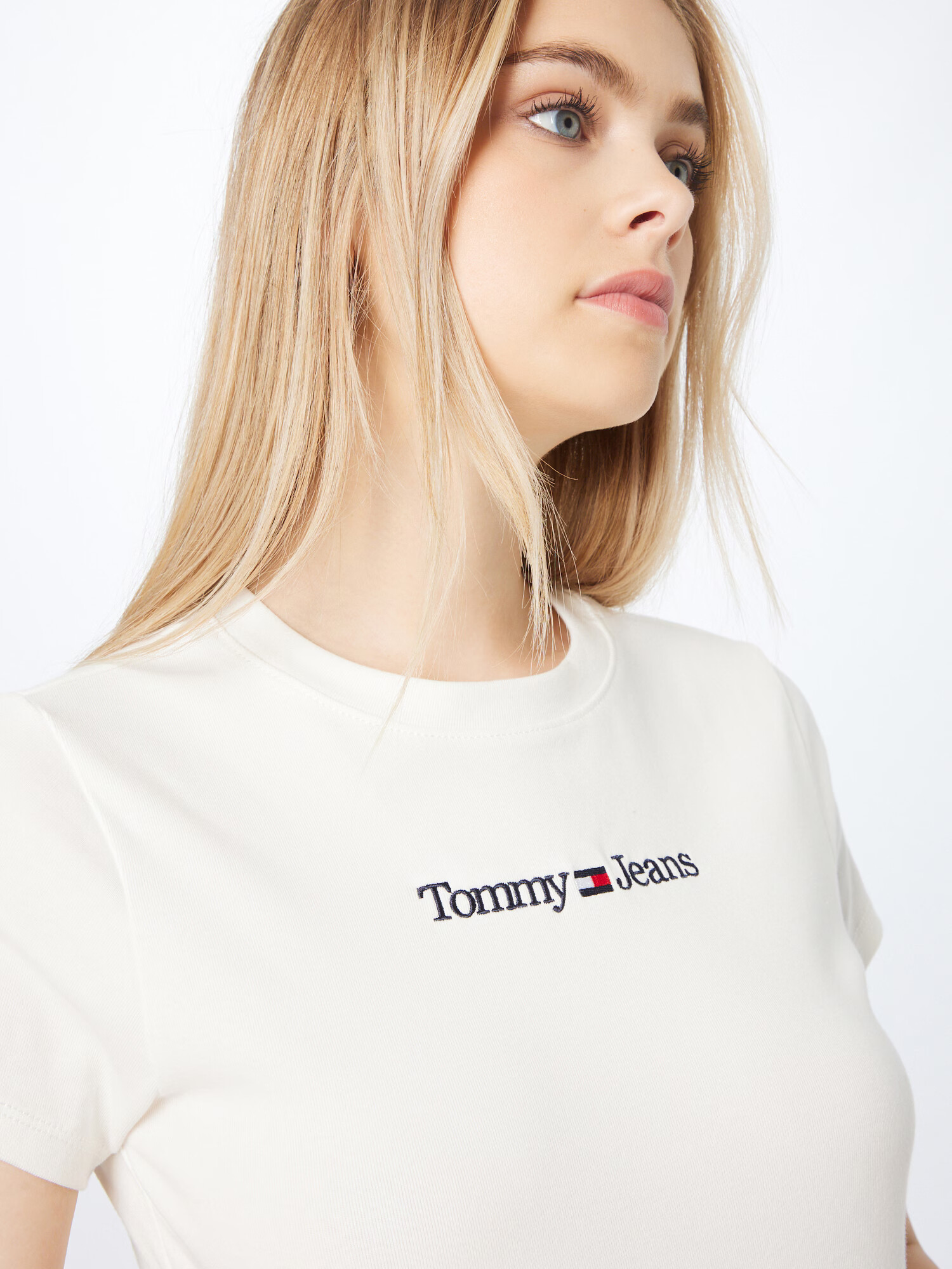 Tommy Jeans Majica kremna / mornarska / rdeča - Pepit.si