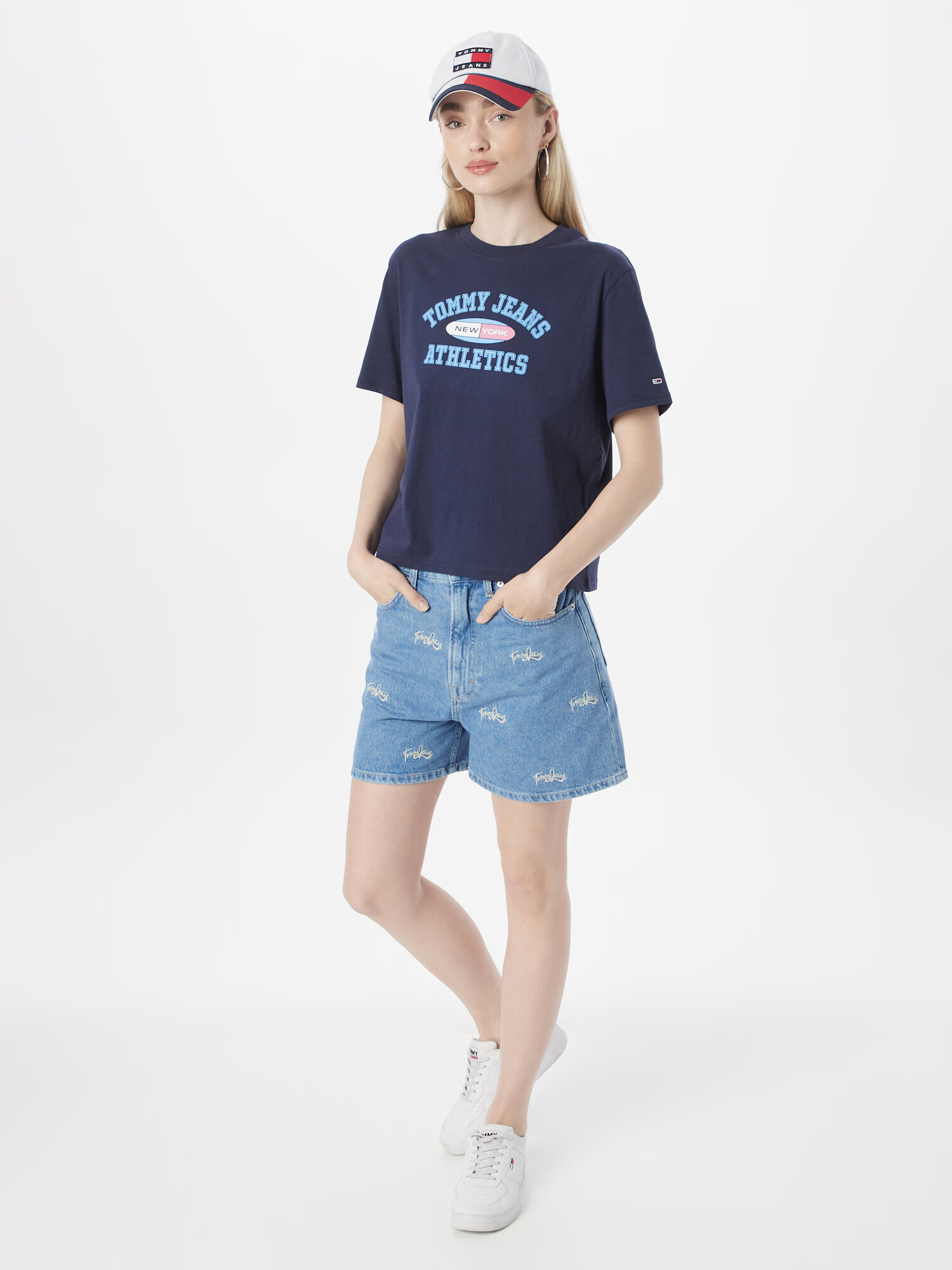 Tommy Jeans Majica marine / svetlo modra / pastelno rdeča / bela - Pepit.si