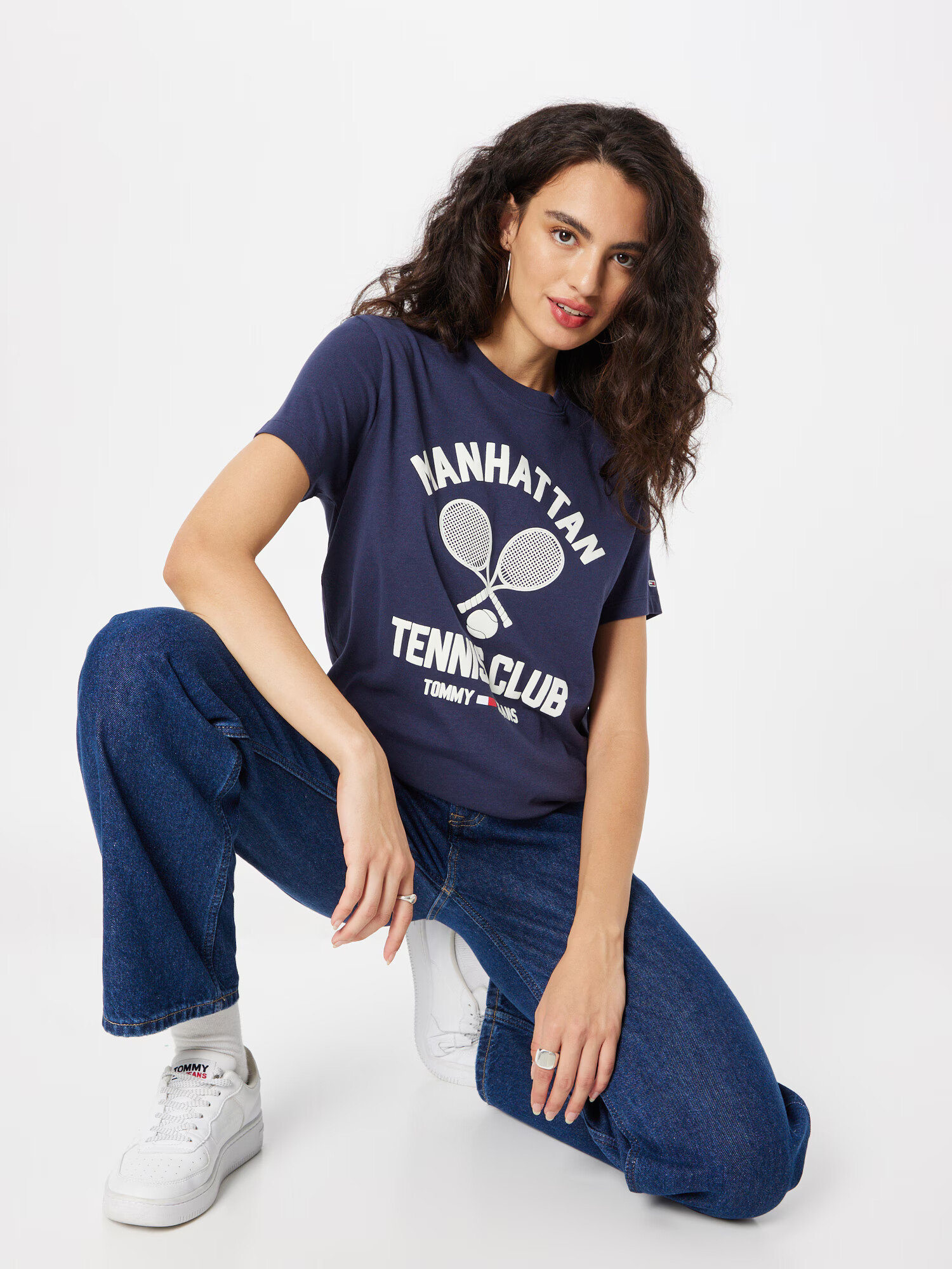 Tommy Jeans Majica mornarska / ognjeno rdeča / bela - Pepit.si