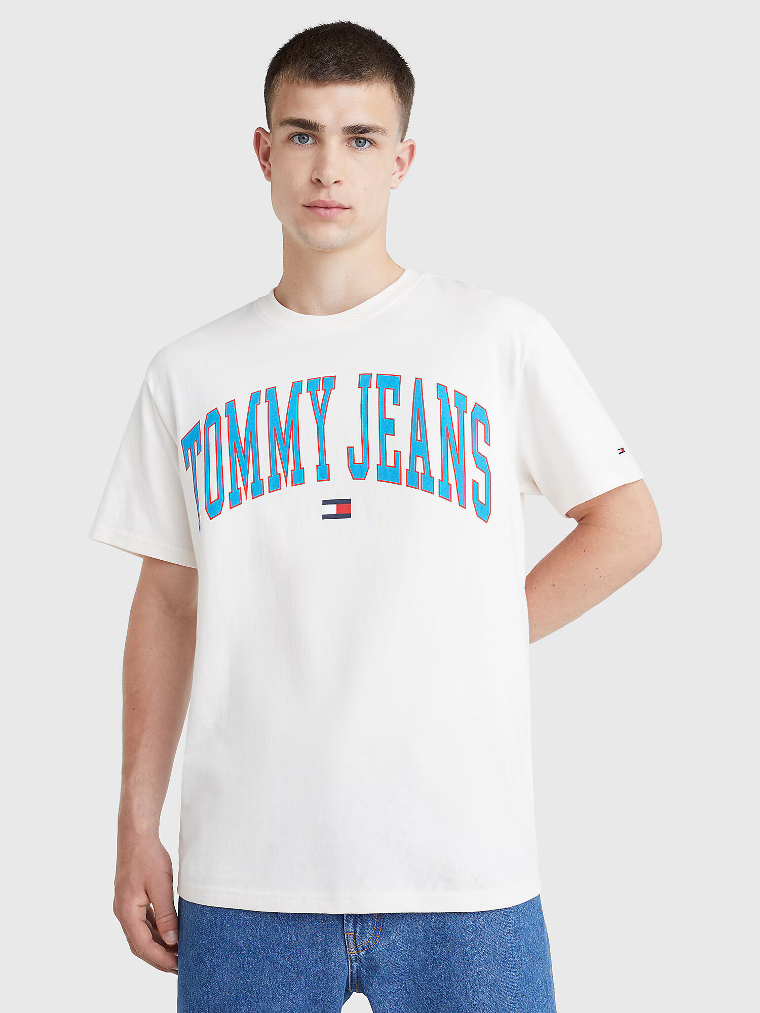 Tommy Jeans Majica mornarska / svetlo modra / rdeča / bela - Pepit.si