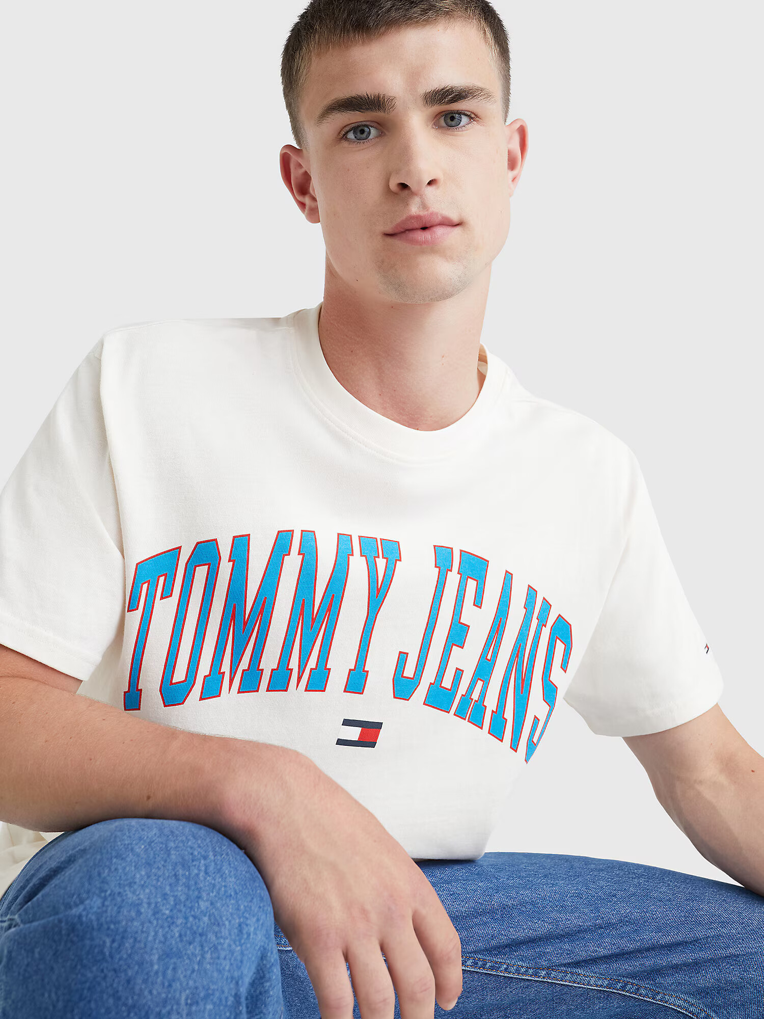 Tommy Jeans Majica mornarska / svetlo modra / rdeča / bela - Pepit.si