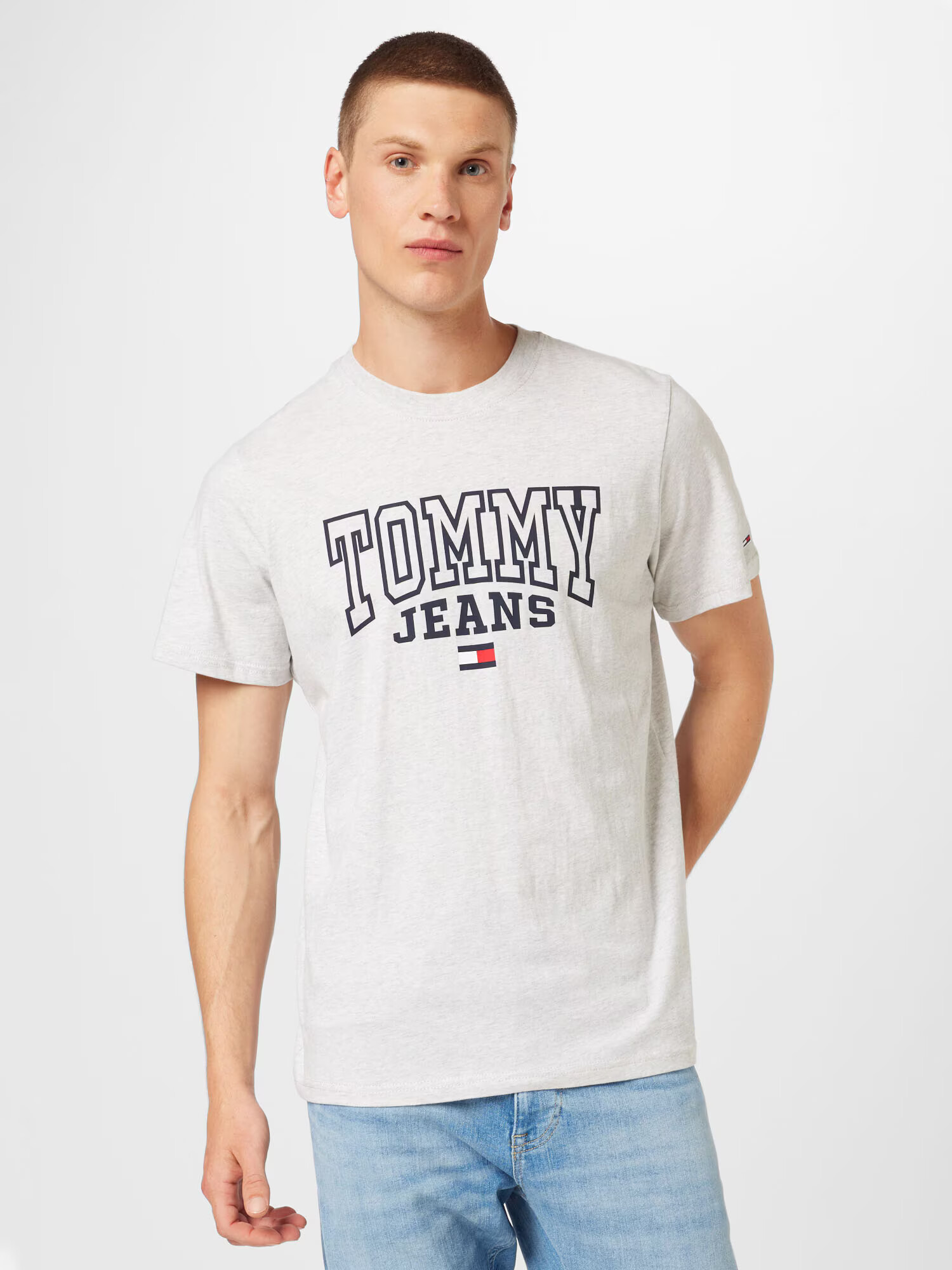 Tommy Jeans Majica mornarska / svetlo siva / ognjeno rdeča - Pepit.si