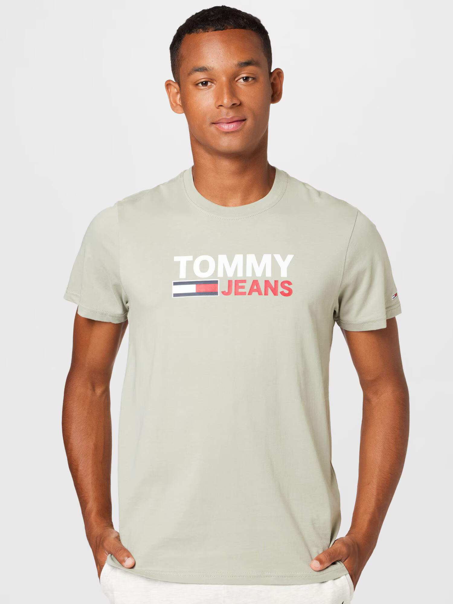 Tommy Jeans Majica mornarska / svetlo zelena / rdeča / bela - Pepit.si