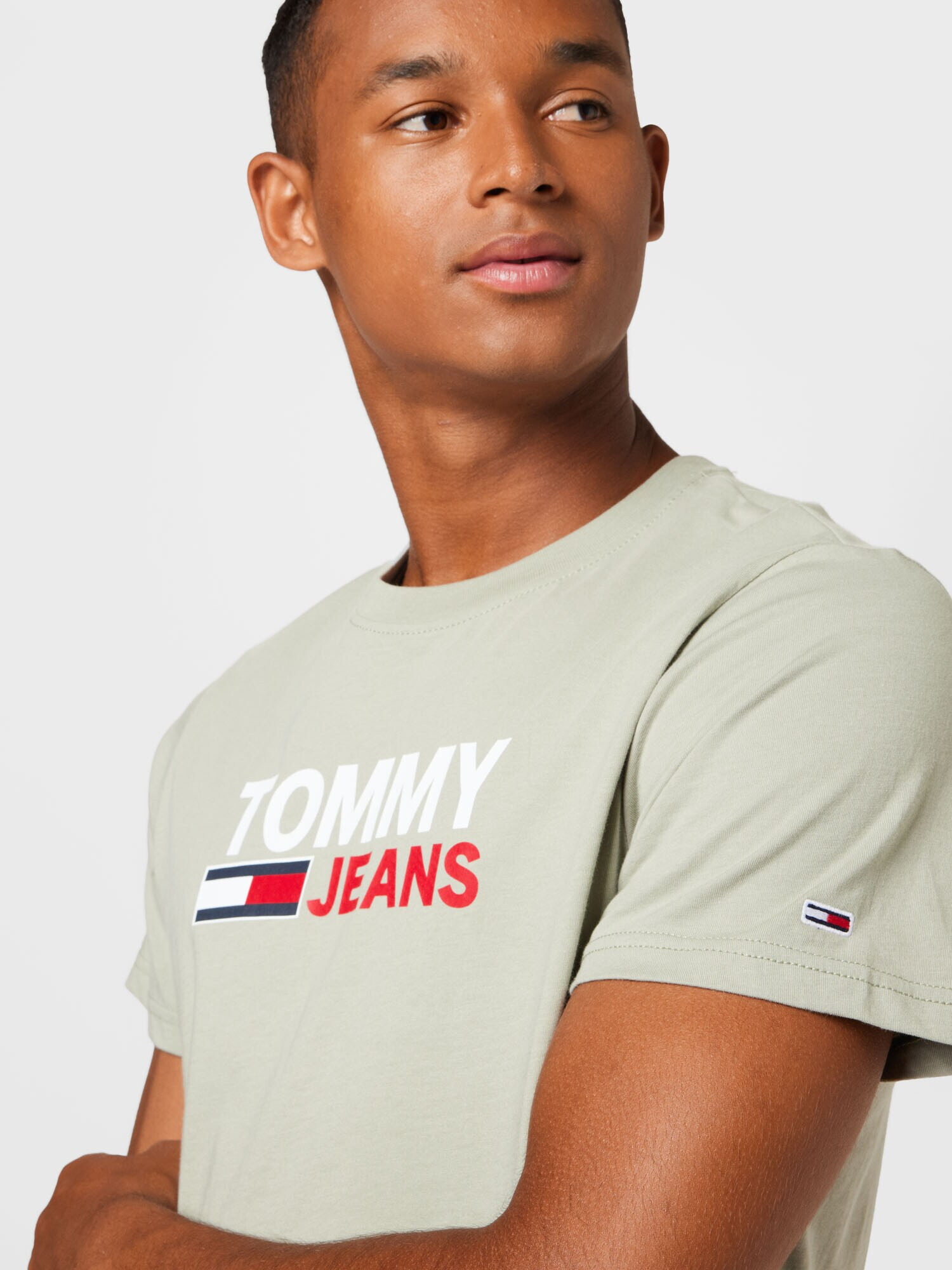 Tommy Jeans Majica mornarska / svetlo zelena / rdeča / bela - Pepit.si