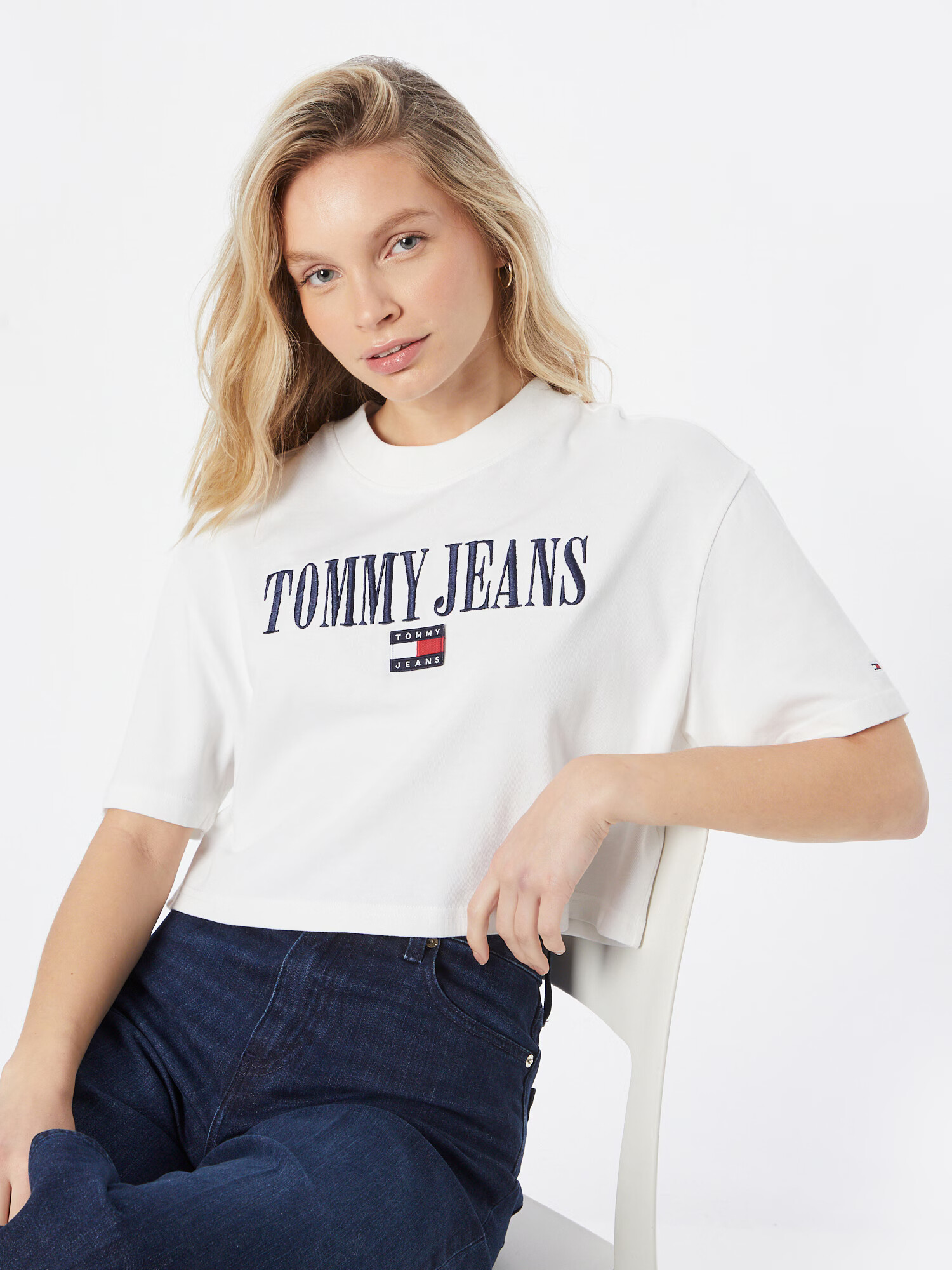 Tommy Jeans Majica mornarska / temno rdeča / bela - Pepit.si