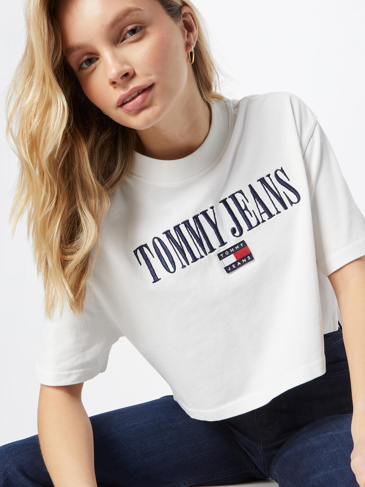 Tommy Jeans Majica mornarska / temno rdeča / bela - Pepit.si