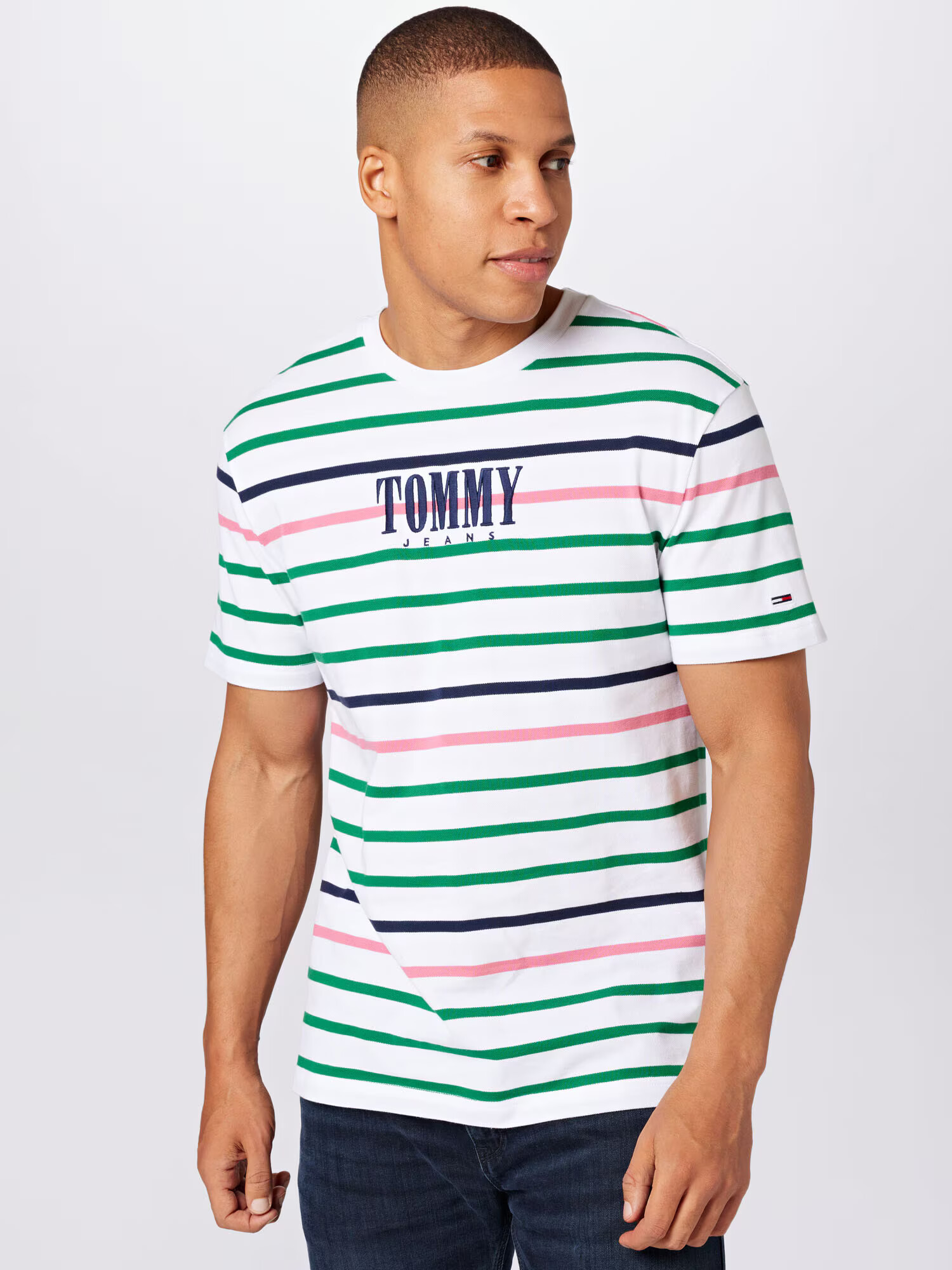 Tommy Jeans Majica mornarska / zelena / roza / bela - Pepit.si