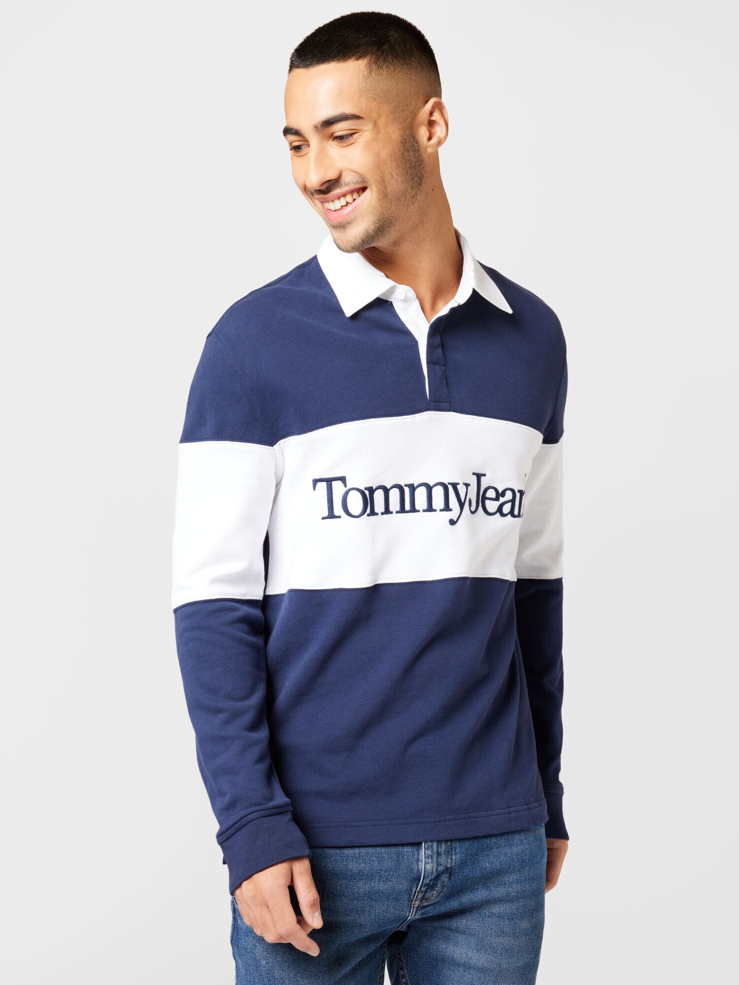 Tommy Jeans Majica 'RUGBY' mornarska / bela - Pepit.si