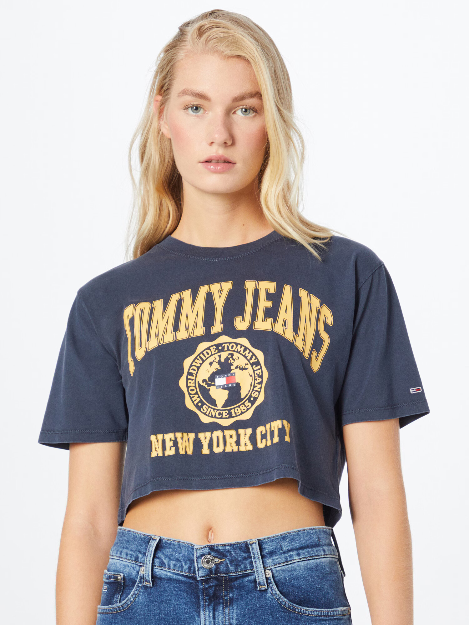 Tommy Jeans Majica temno modra / pastelno rumena / rdeča / bela - Pepit.si