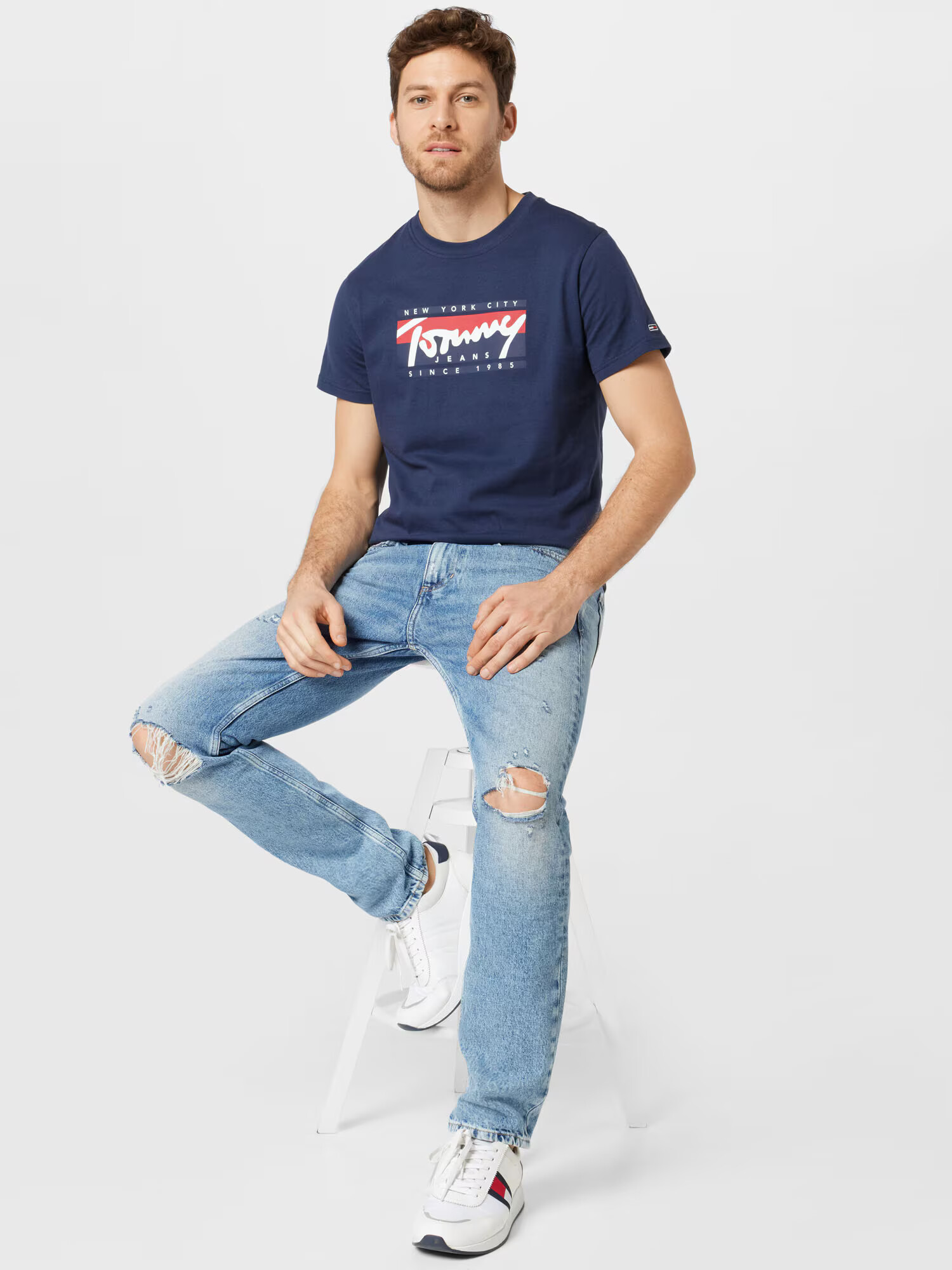 Tommy Jeans Majica temno modra / rdeča / bela - Pepit.si