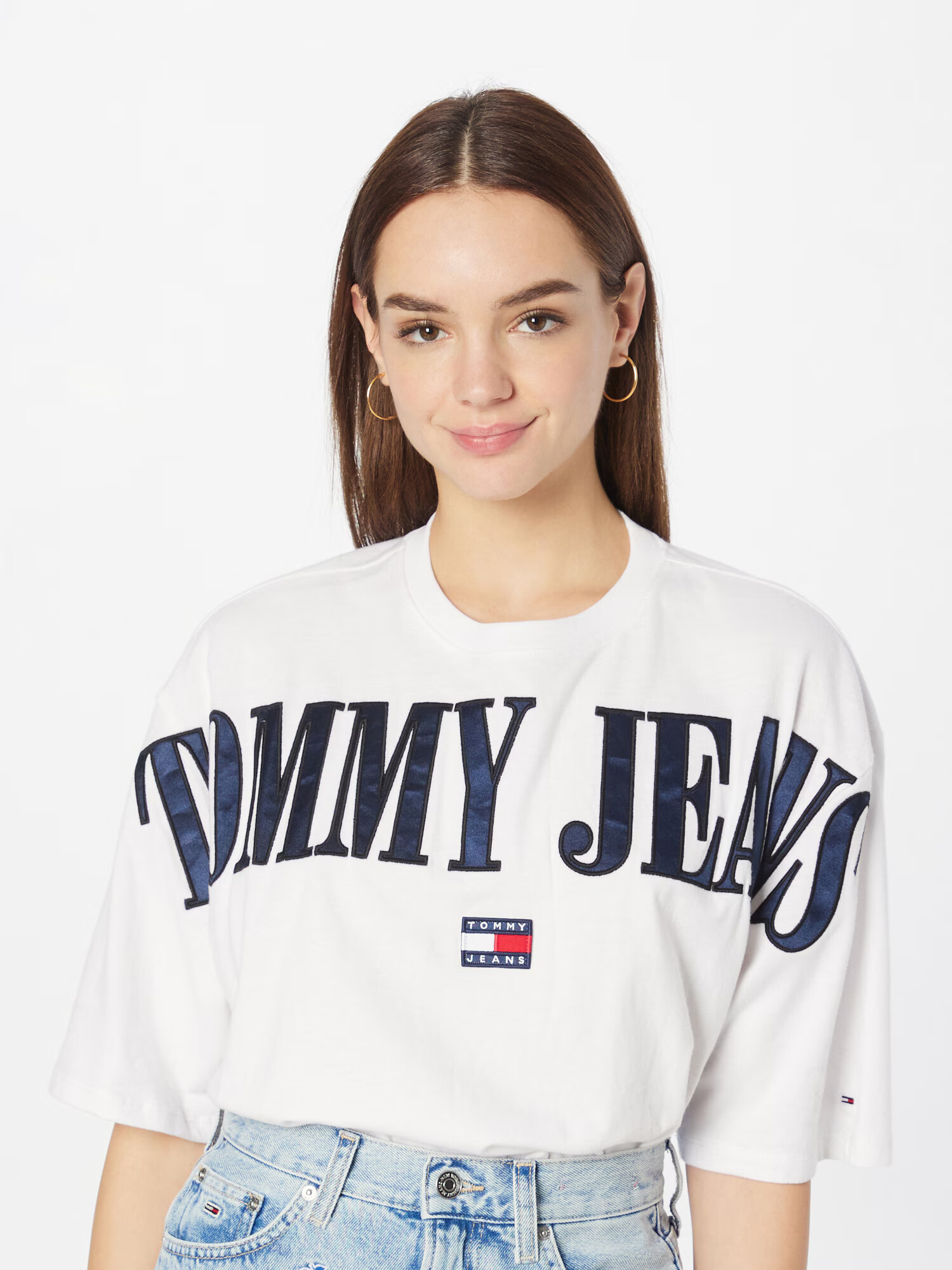 Tommy Jeans Majica temno modra / rdeča / bela - Pepit.si