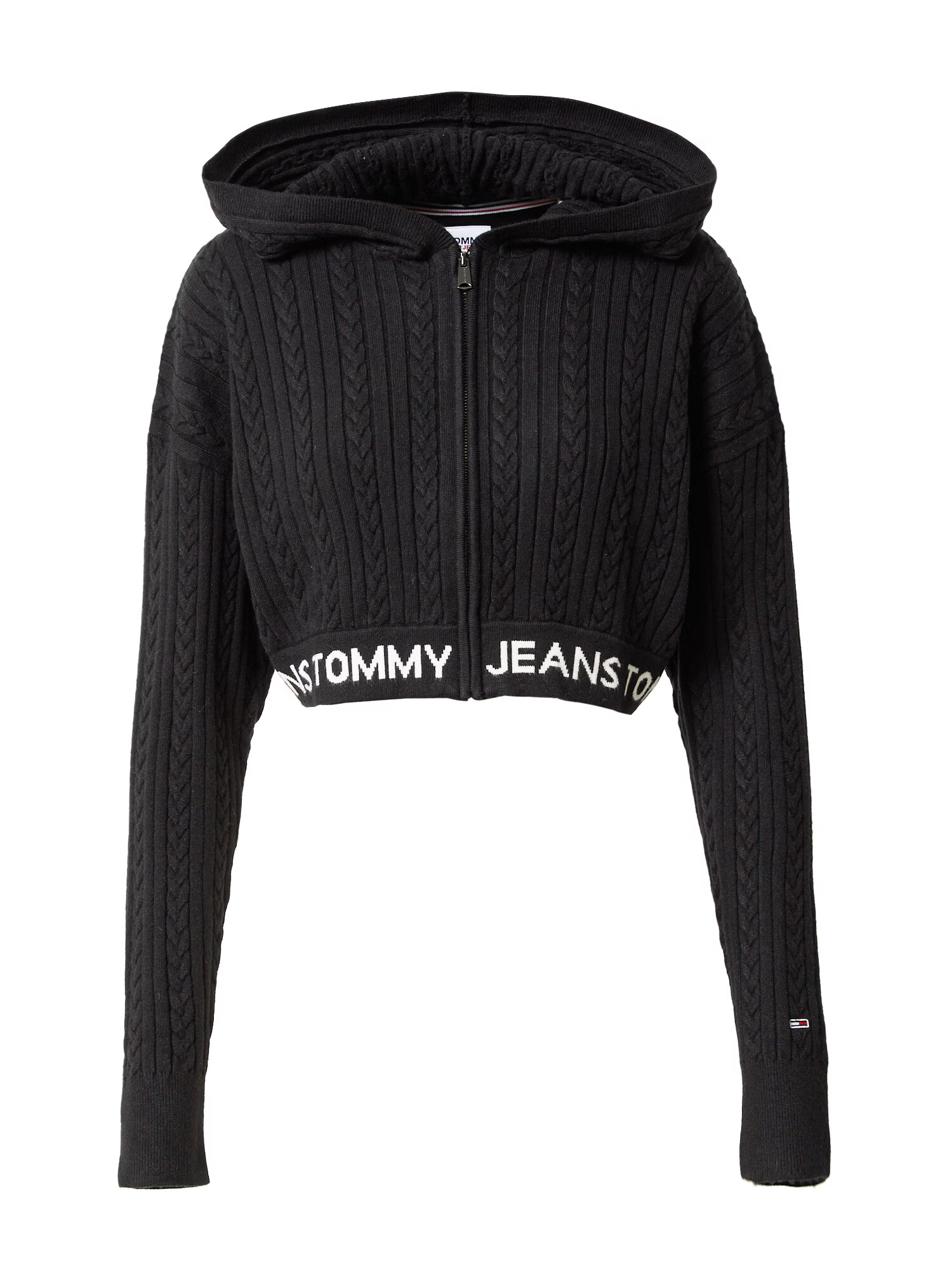 Tommy Jeans Pletena jopa črna / bela - Pepit.si