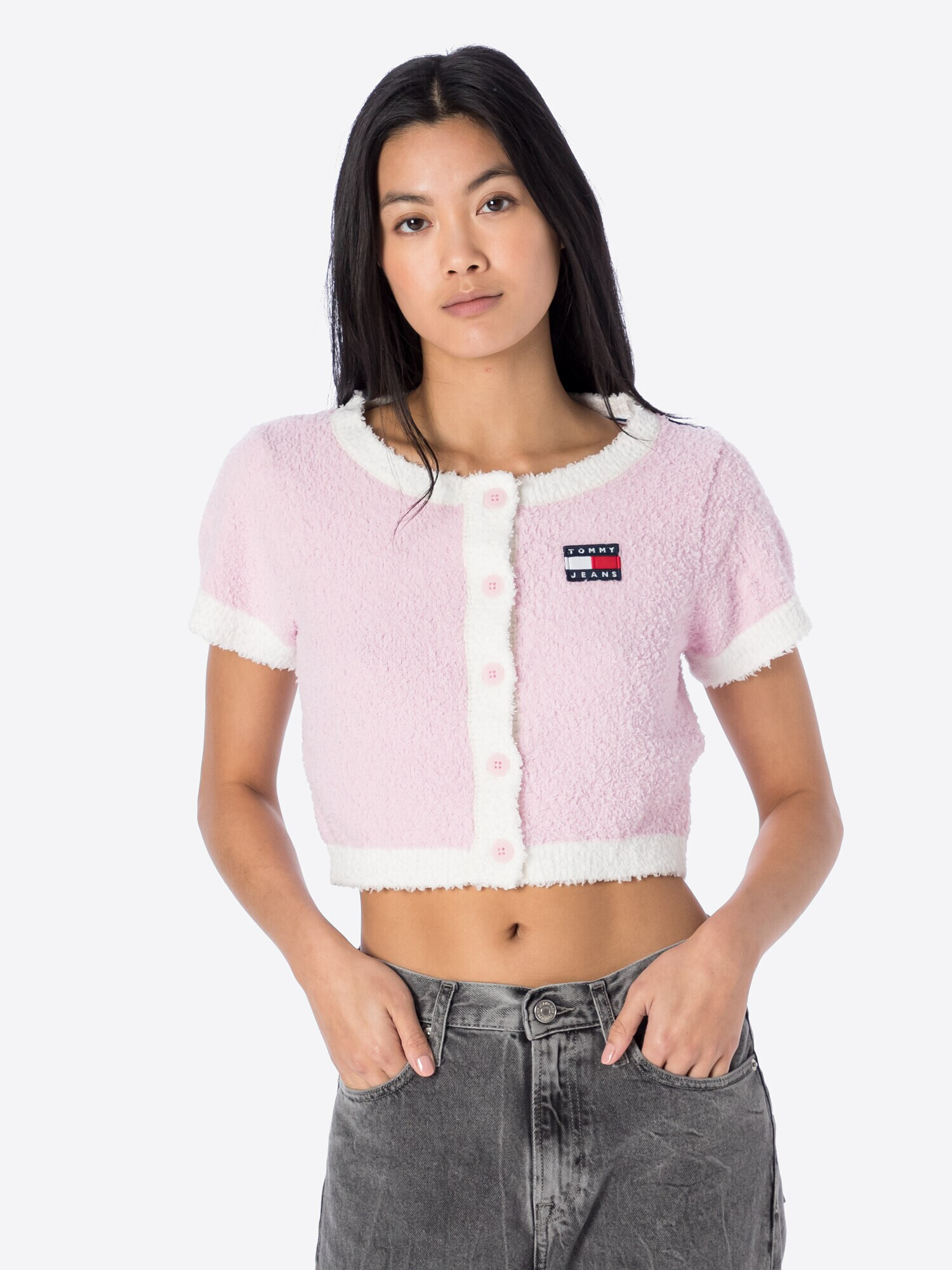 Tommy Jeans Pletena jopa mornarska / roza / rdeča / bela - Pepit.si