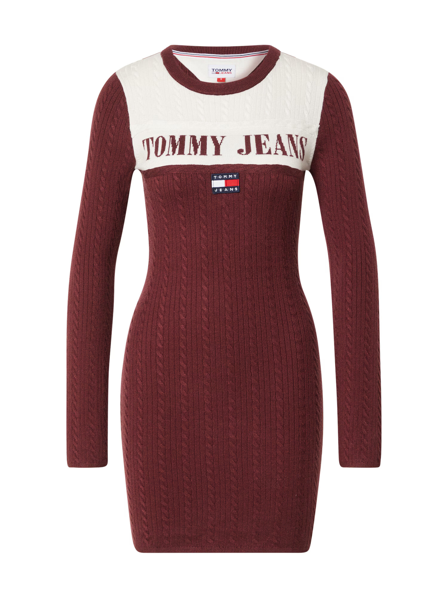 Tommy Jeans Pletena obleka bordo / bela - Pepit.si