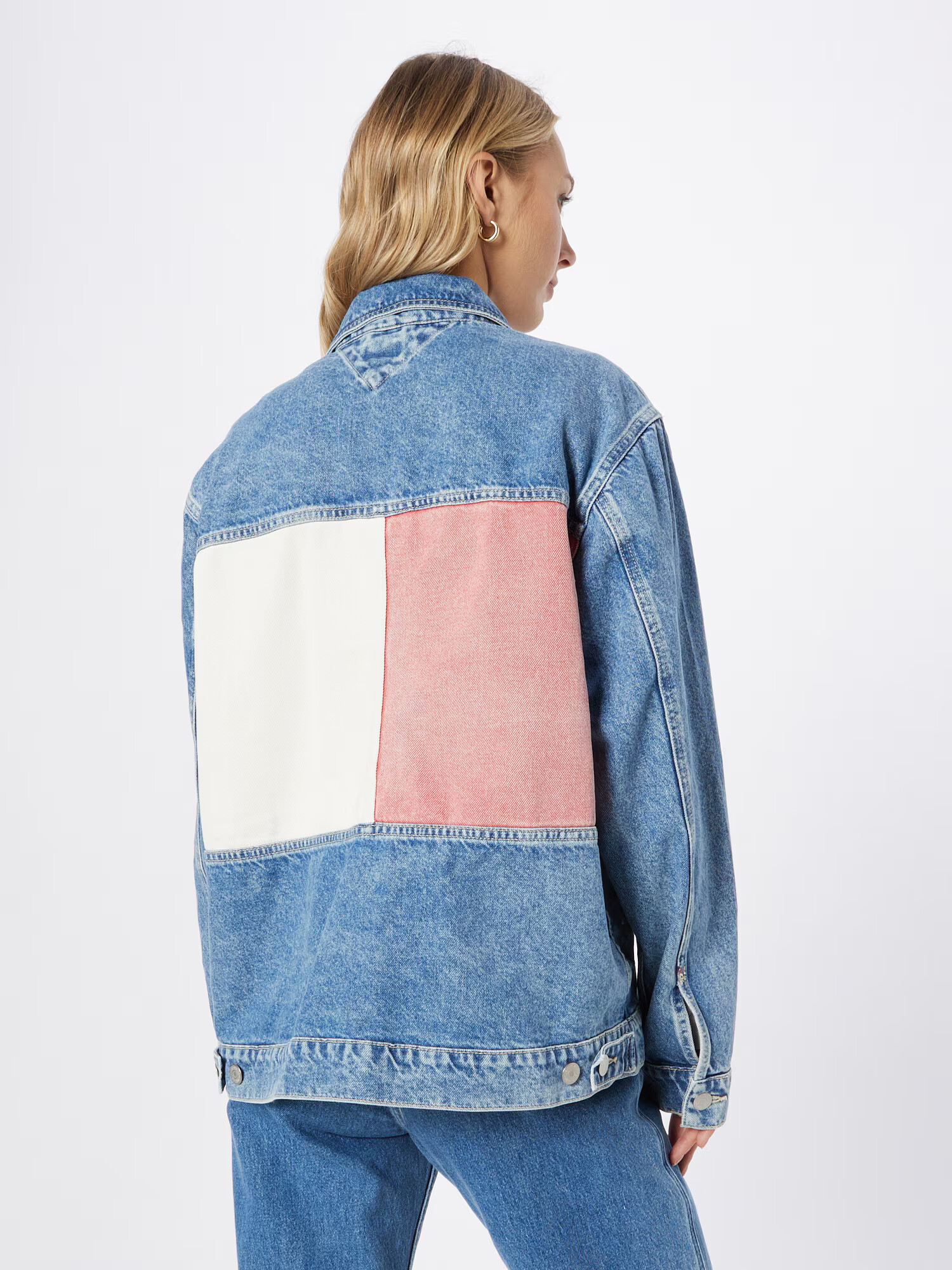 Tommy Jeans Prehodna jakna moder denim / melona / bela - Pepit.si