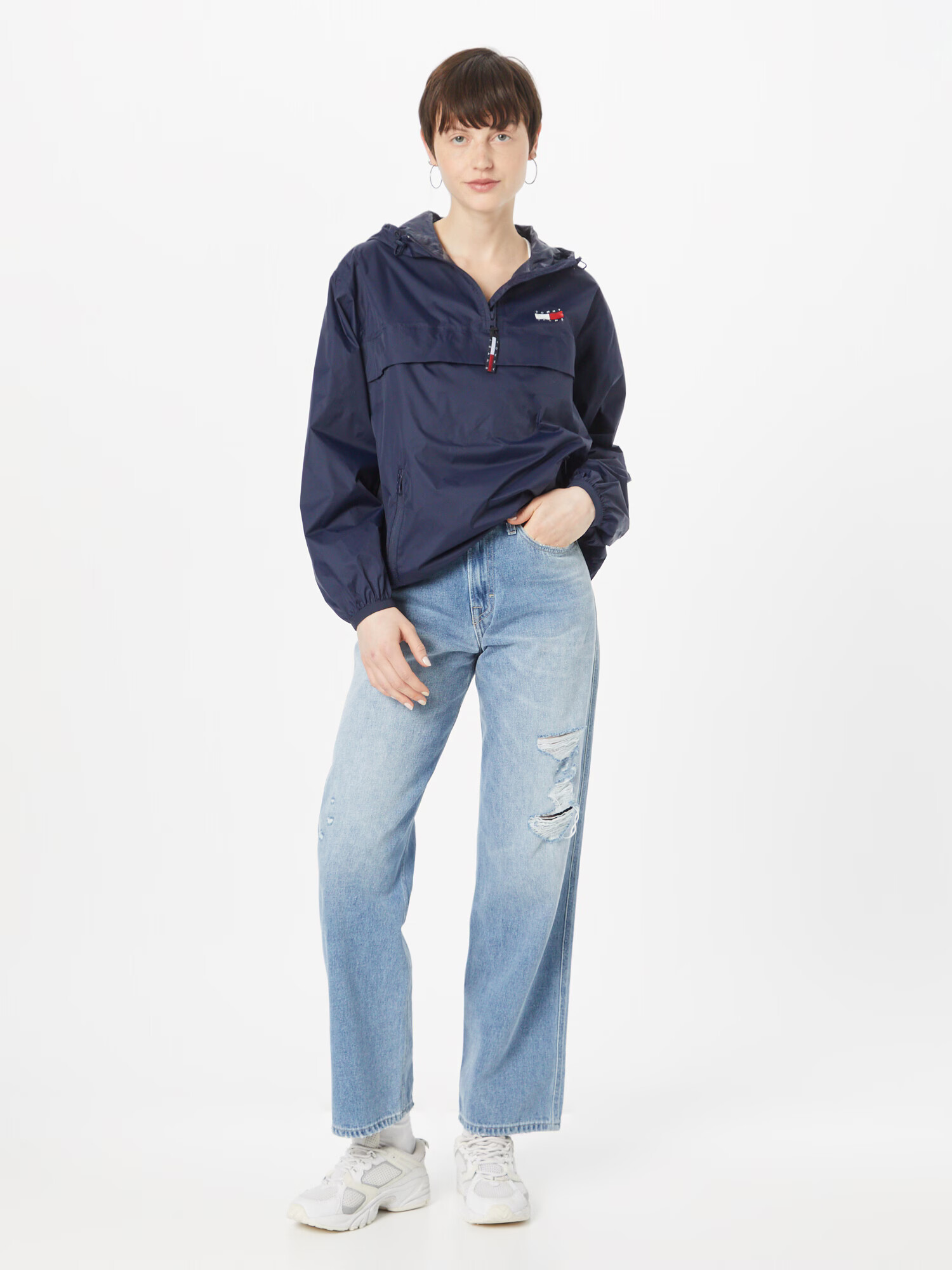 Tommy Jeans Prehodna jakna mornarska / rdeča / bela - Pepit.si