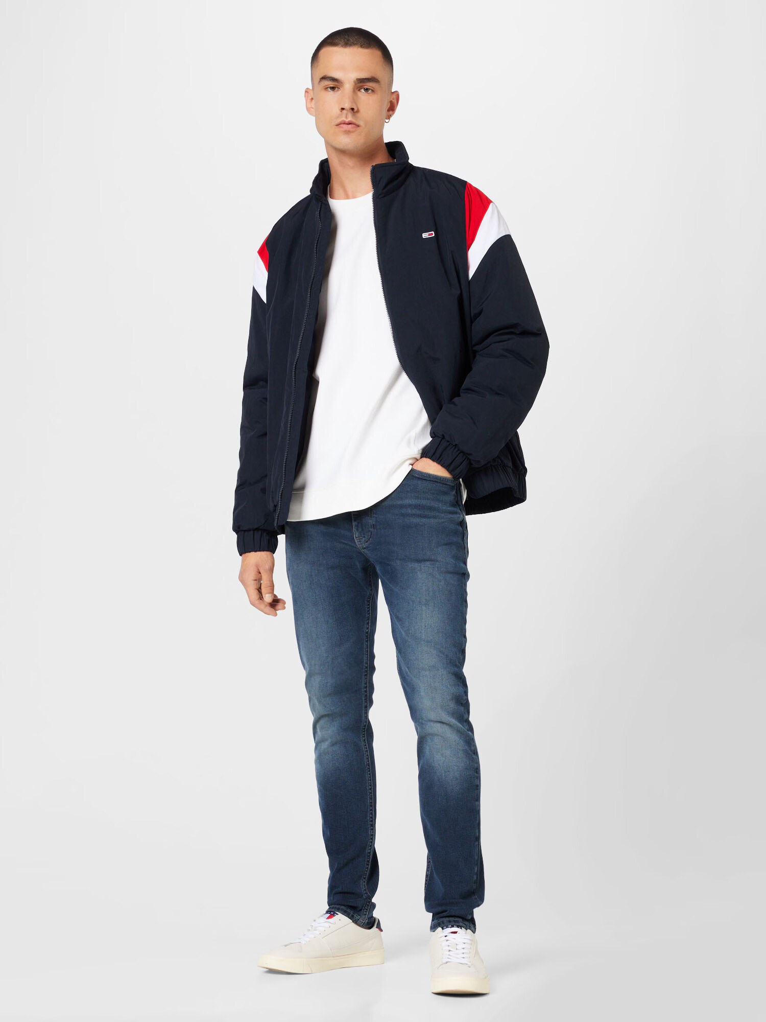 Tommy Jeans Prehodna jakna mornarska / rdeča / bela - Pepit.si