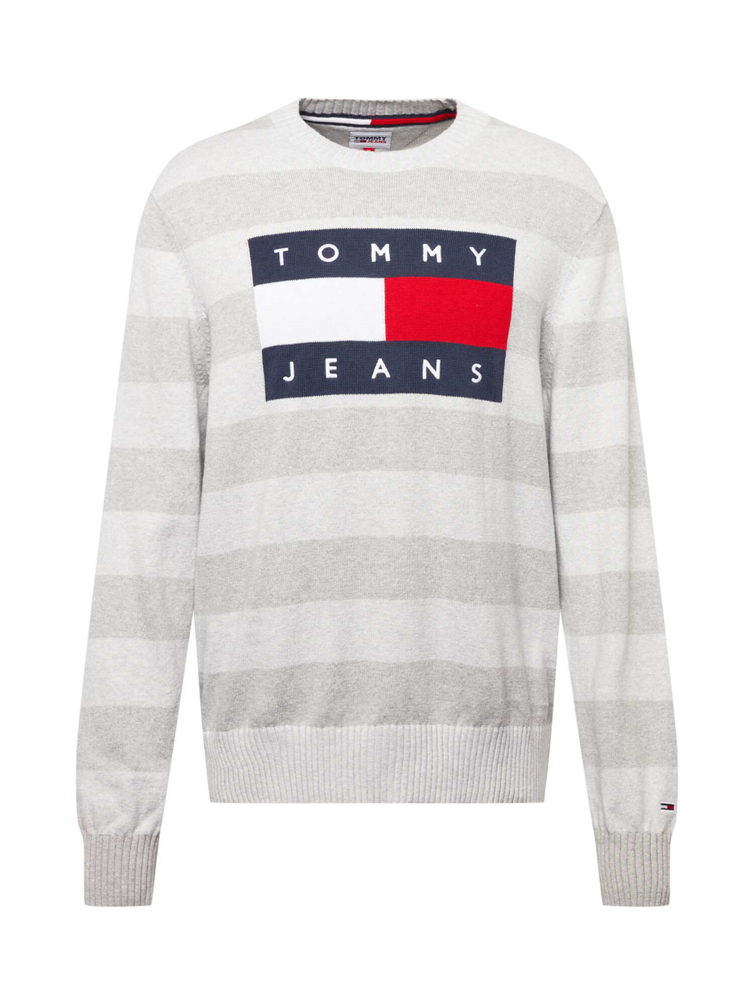 Tommy Jeans Pulover nočno modra / svetlo siva / rdeča / bela - Pepit.si