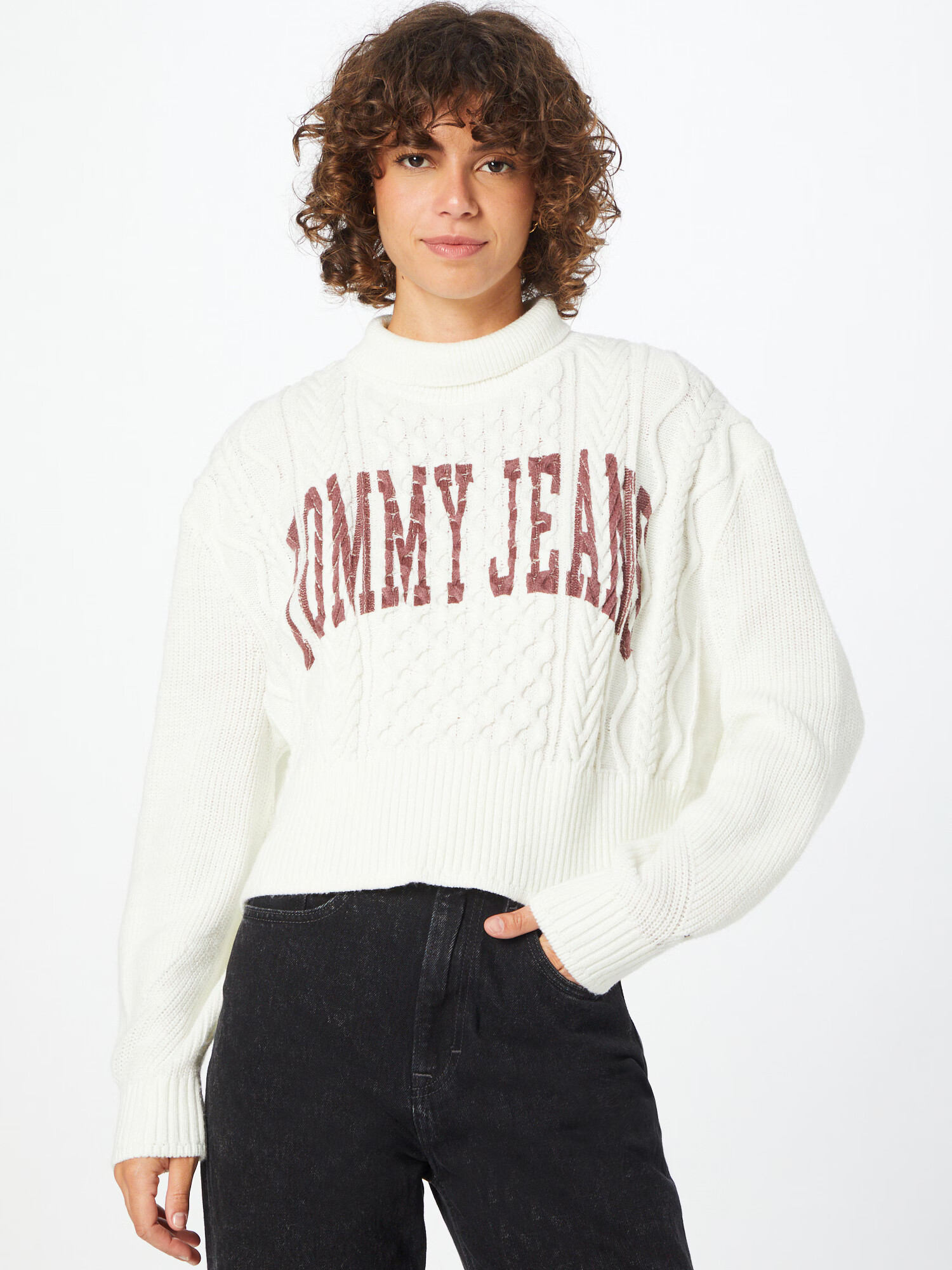 Tommy Jeans Pulover bordo / jajčna lupina - Pepit.si