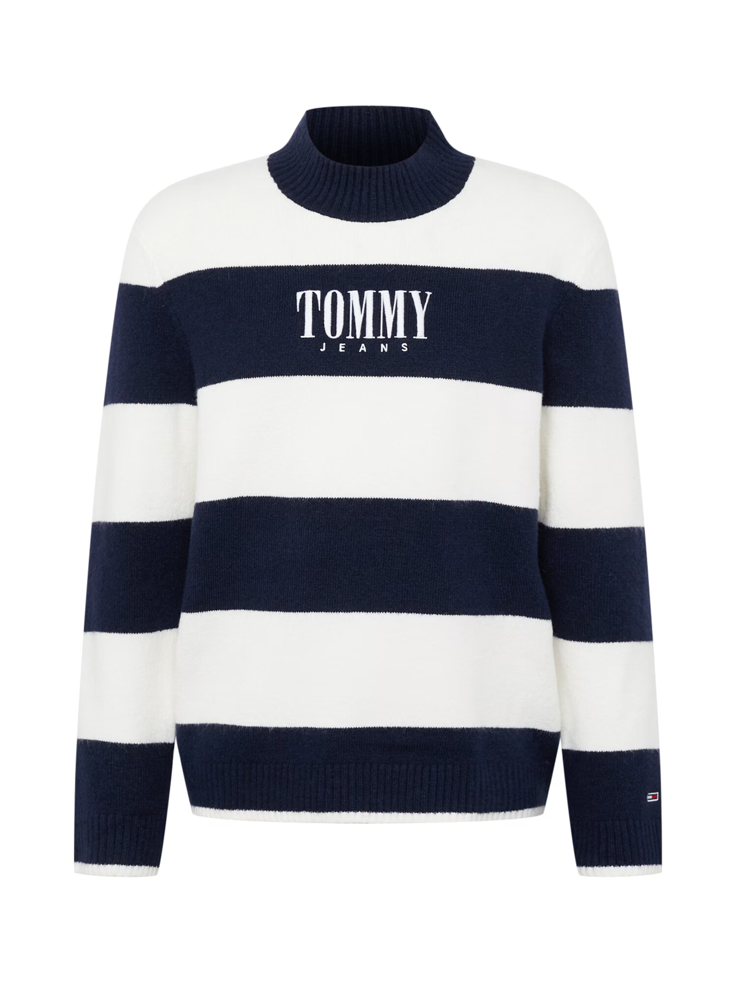 Tommy Jeans Pulover mornarska / ognjeno rdeča / bela - Pepit.si