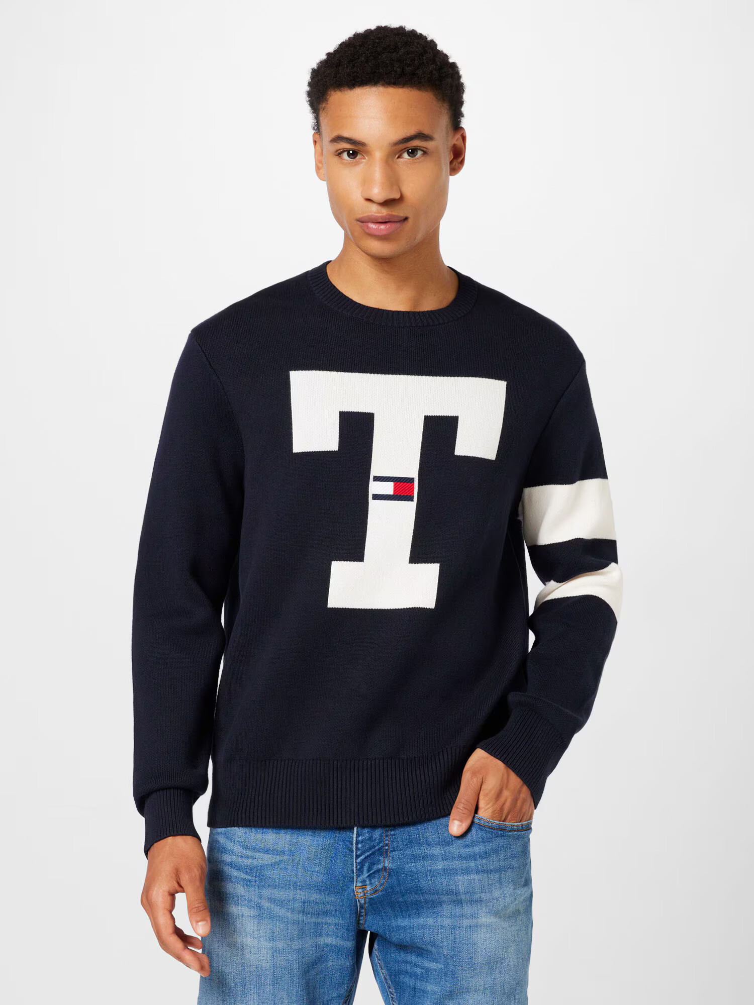 Tommy Jeans Pulover mornarska / rdeča / bela - Pepit.si