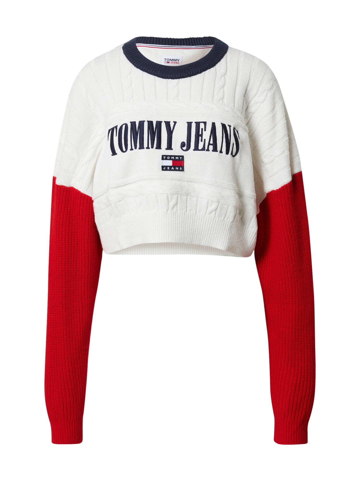 Tommy Jeans Pulover mornarska / rdeča / bela - Pepit.si