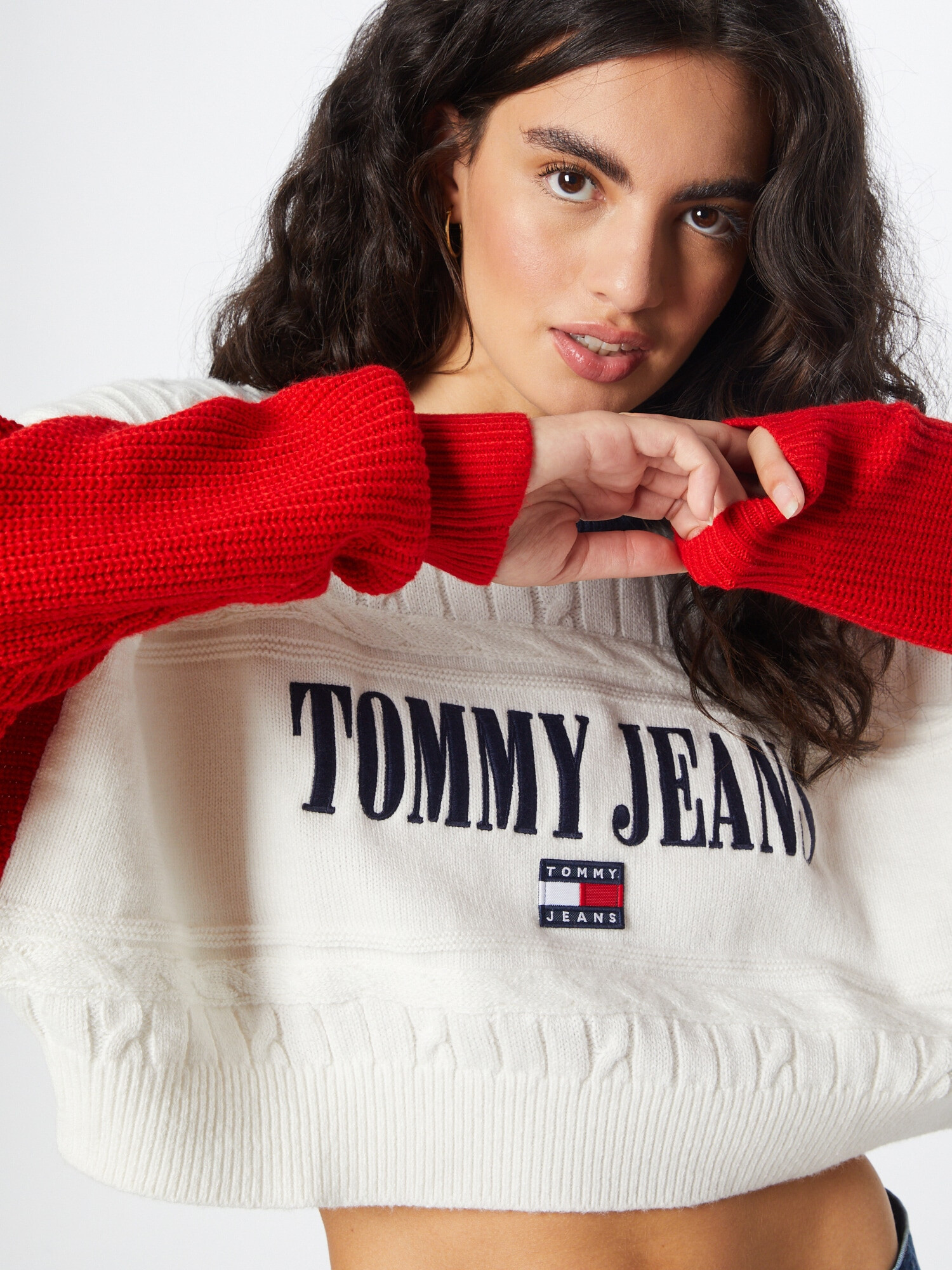 Tommy Jeans Pulover mornarska / rdeča / bela - Pepit.si