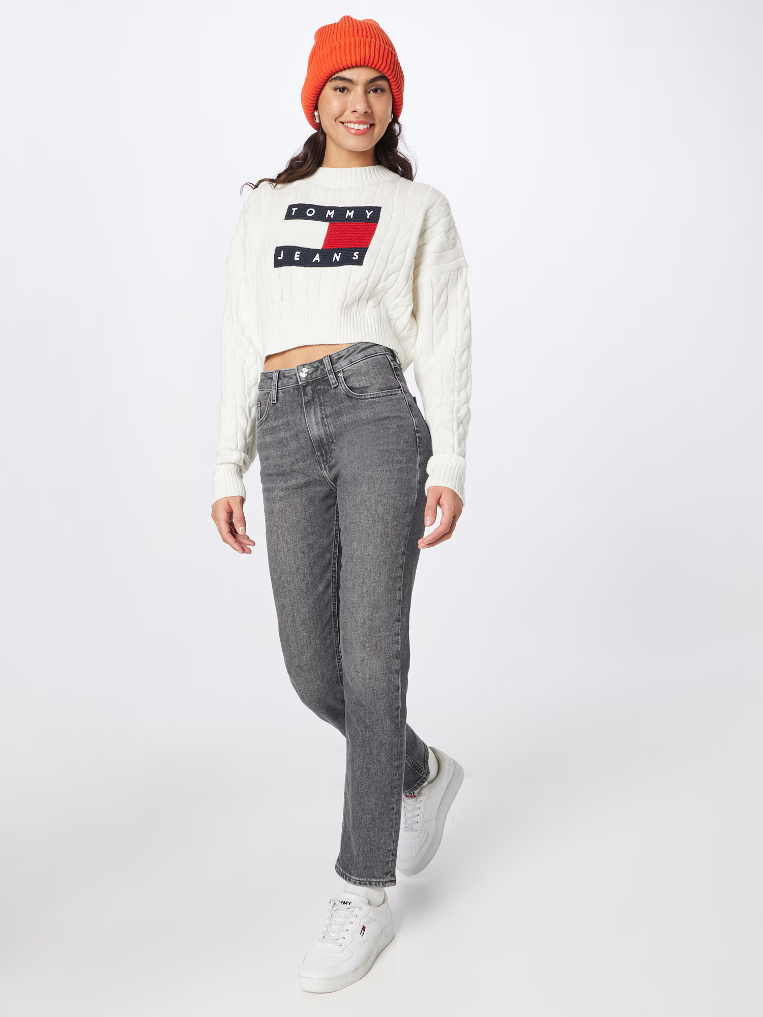 Tommy Jeans Pulover mornarska / rdeča / bela - Pepit.si