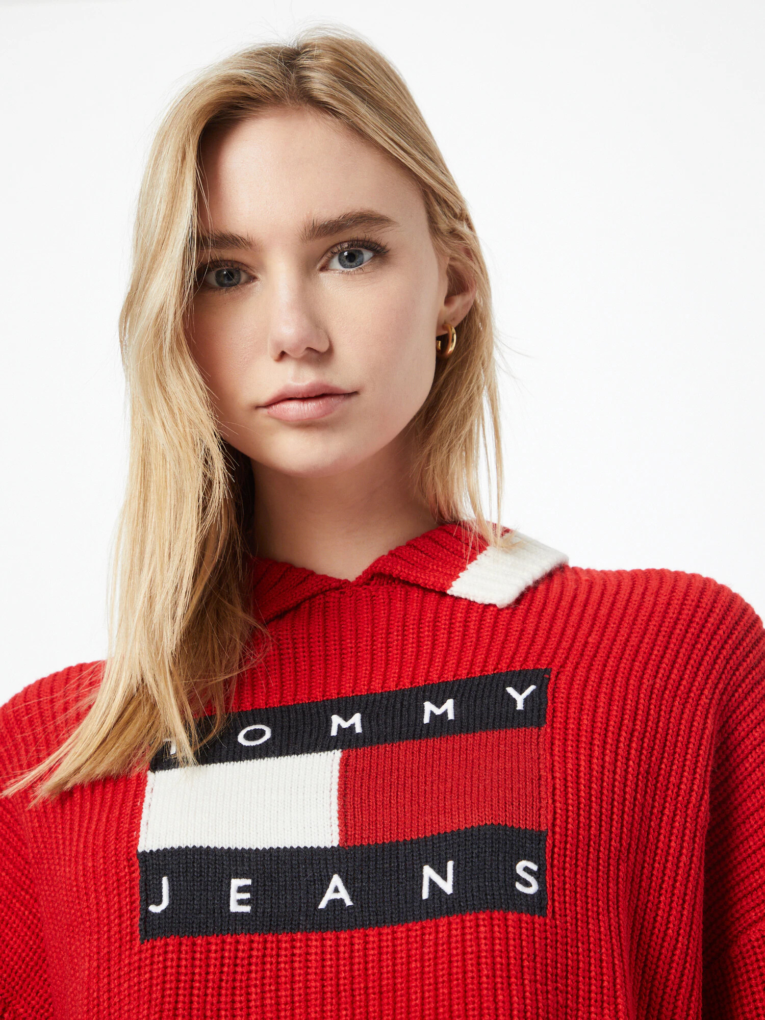 Tommy Jeans Pulover mornarska / rdeča / bela - Pepit.si