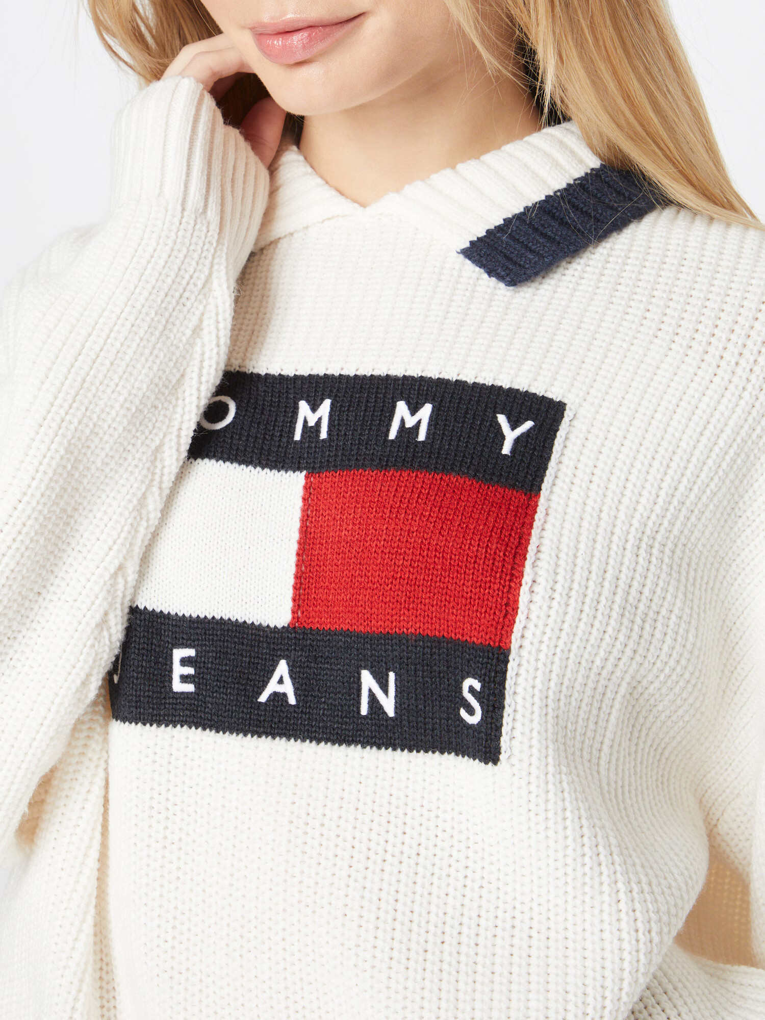 Tommy Jeans Pulover mornarska / rdeča / bela - Pepit.si