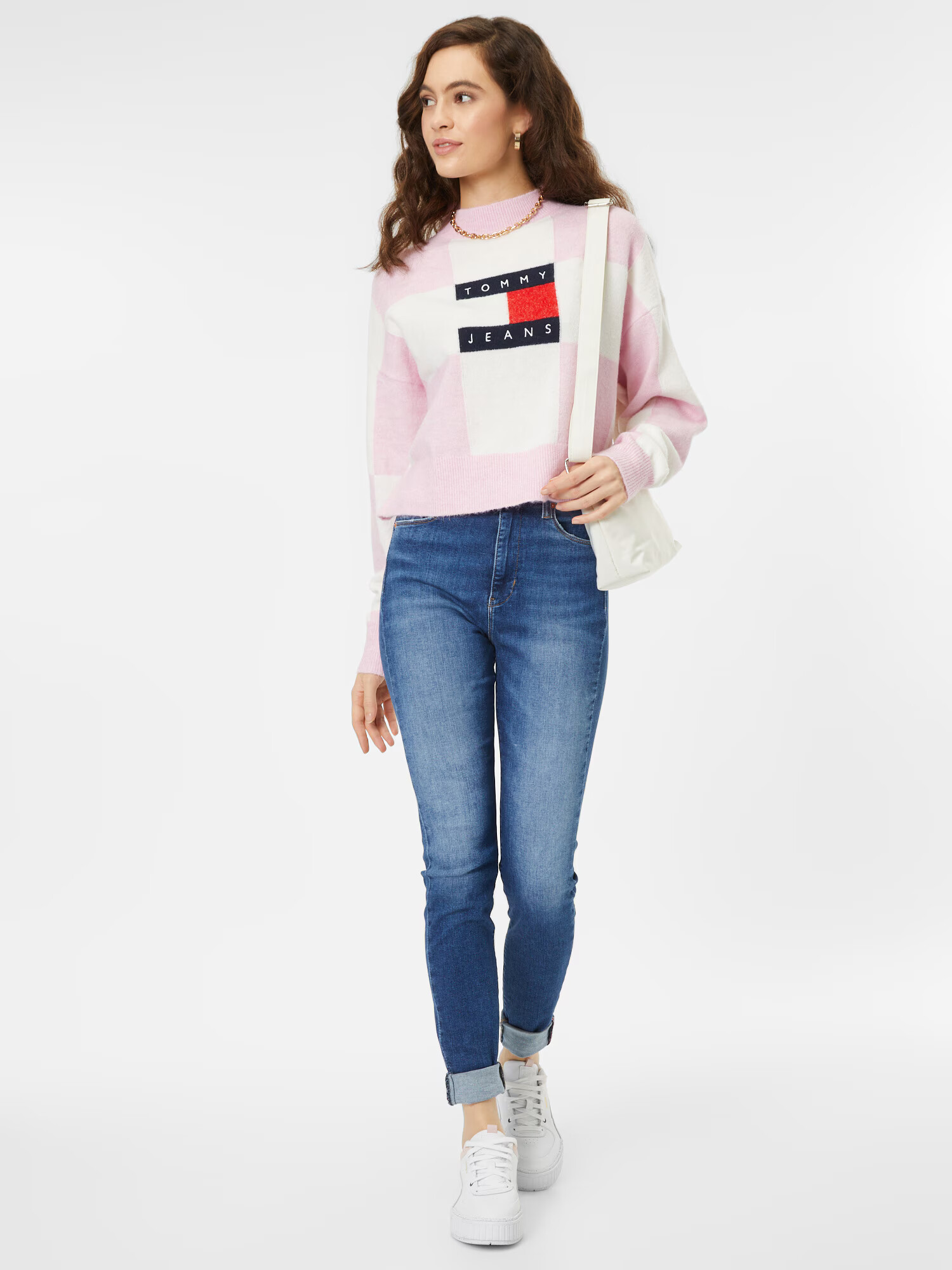 Tommy Jeans Pulover mornarska / svetlo roza / rdeča / bela - Pepit.si