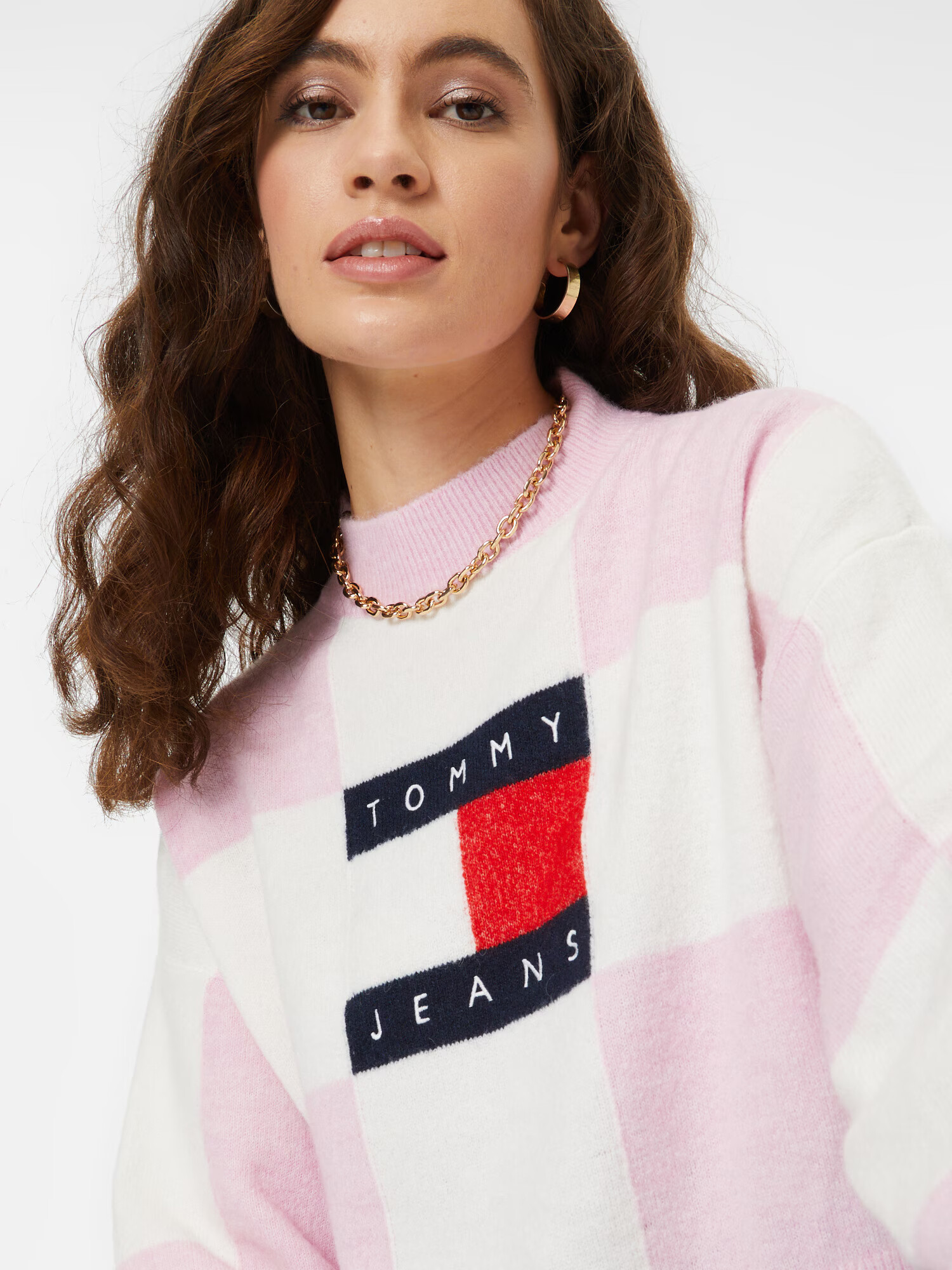 Tommy Jeans Pulover mornarska / svetlo roza / rdeča / bela - Pepit.si