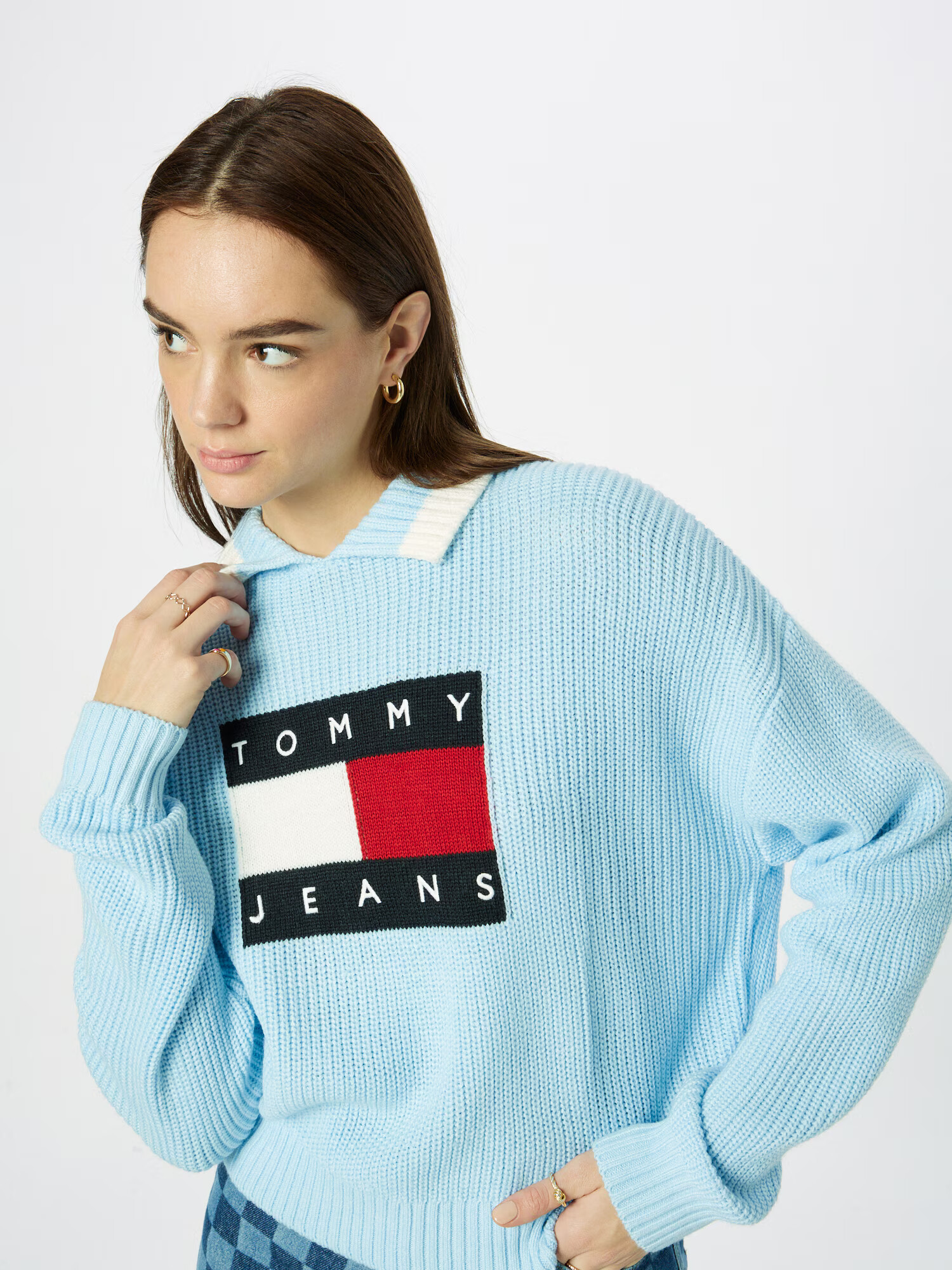 Tommy Jeans Pulover svetlo modra / rdeča / črna / bela - Pepit.si