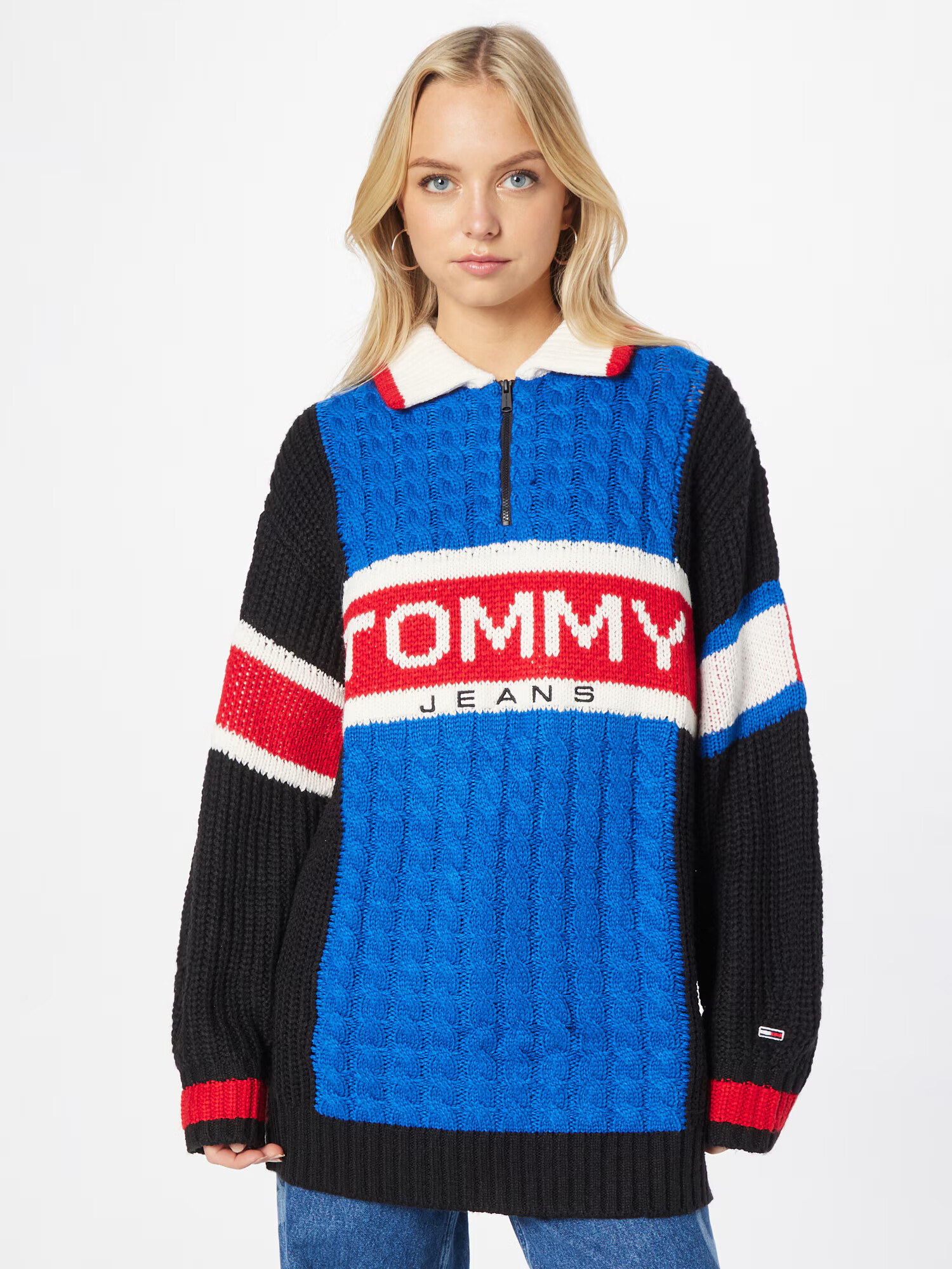 Tommy Jeans Pulover svetlo modra / rdeča / črna / bela - Pepit.si