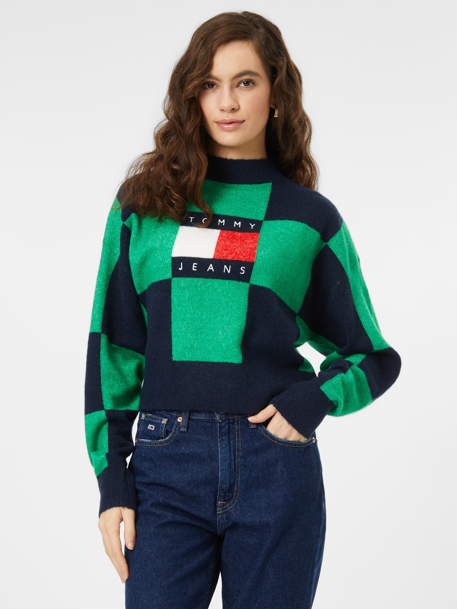 Tommy Jeans Pulover temno modra / zelena / rdeča / bela - Pepit.si