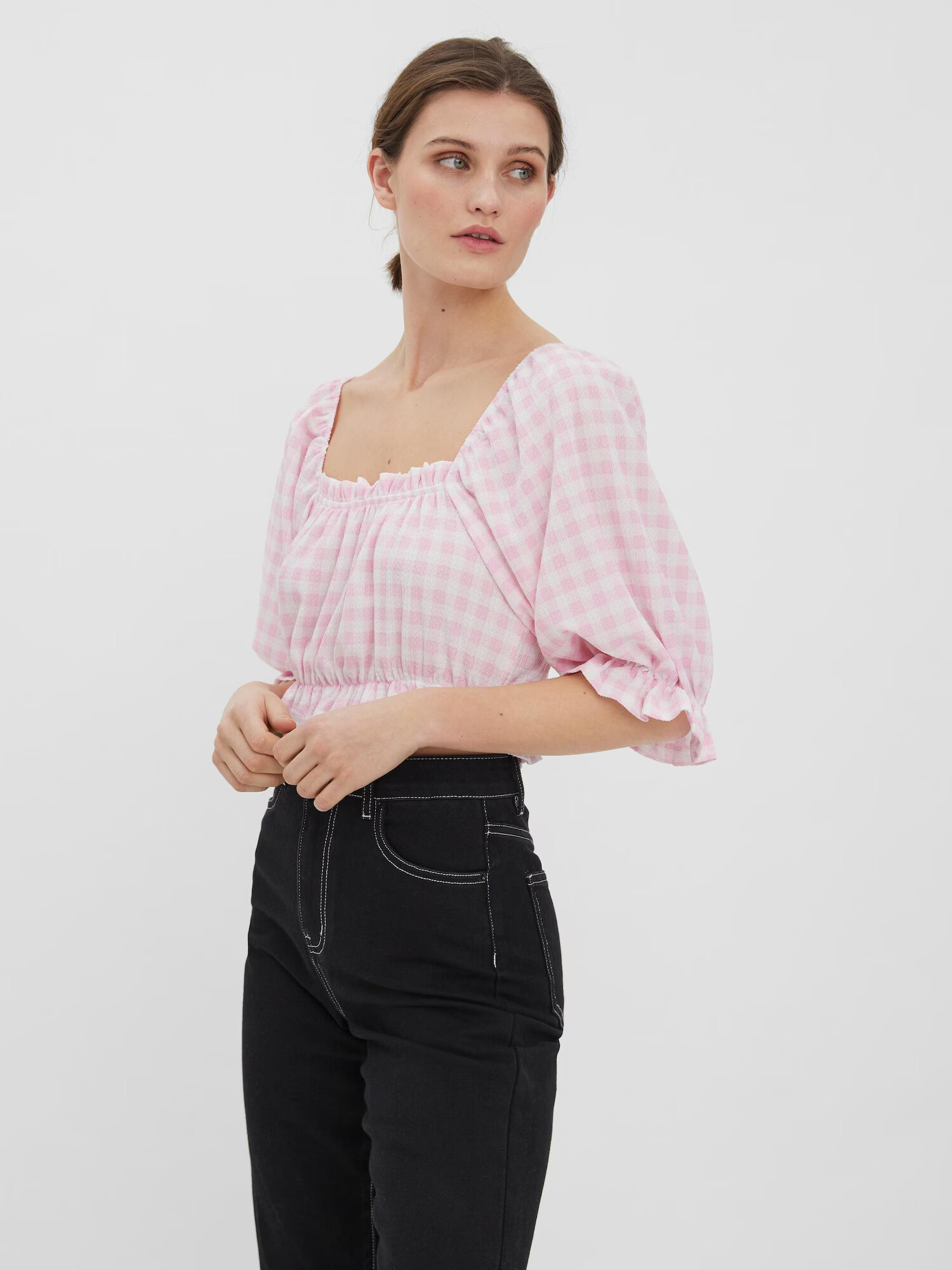 VERO MODA Bluza 'Checks' roza / bela - Pepit.si