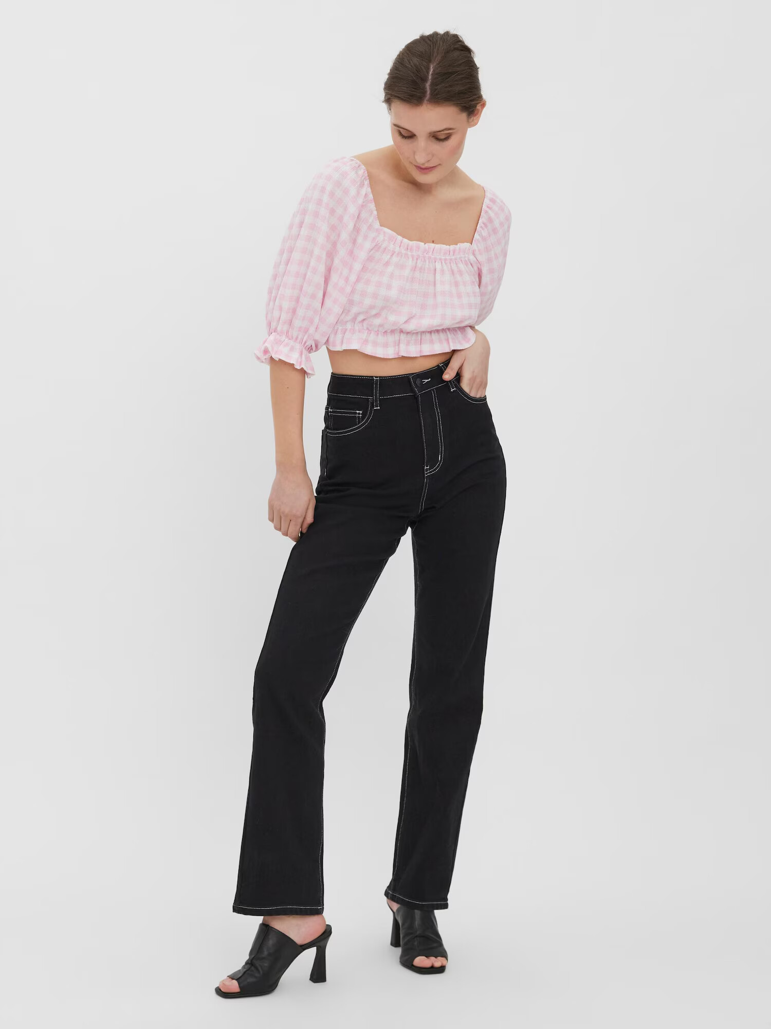 VERO MODA Bluza 'Checks' roza / bela - Pepit.si