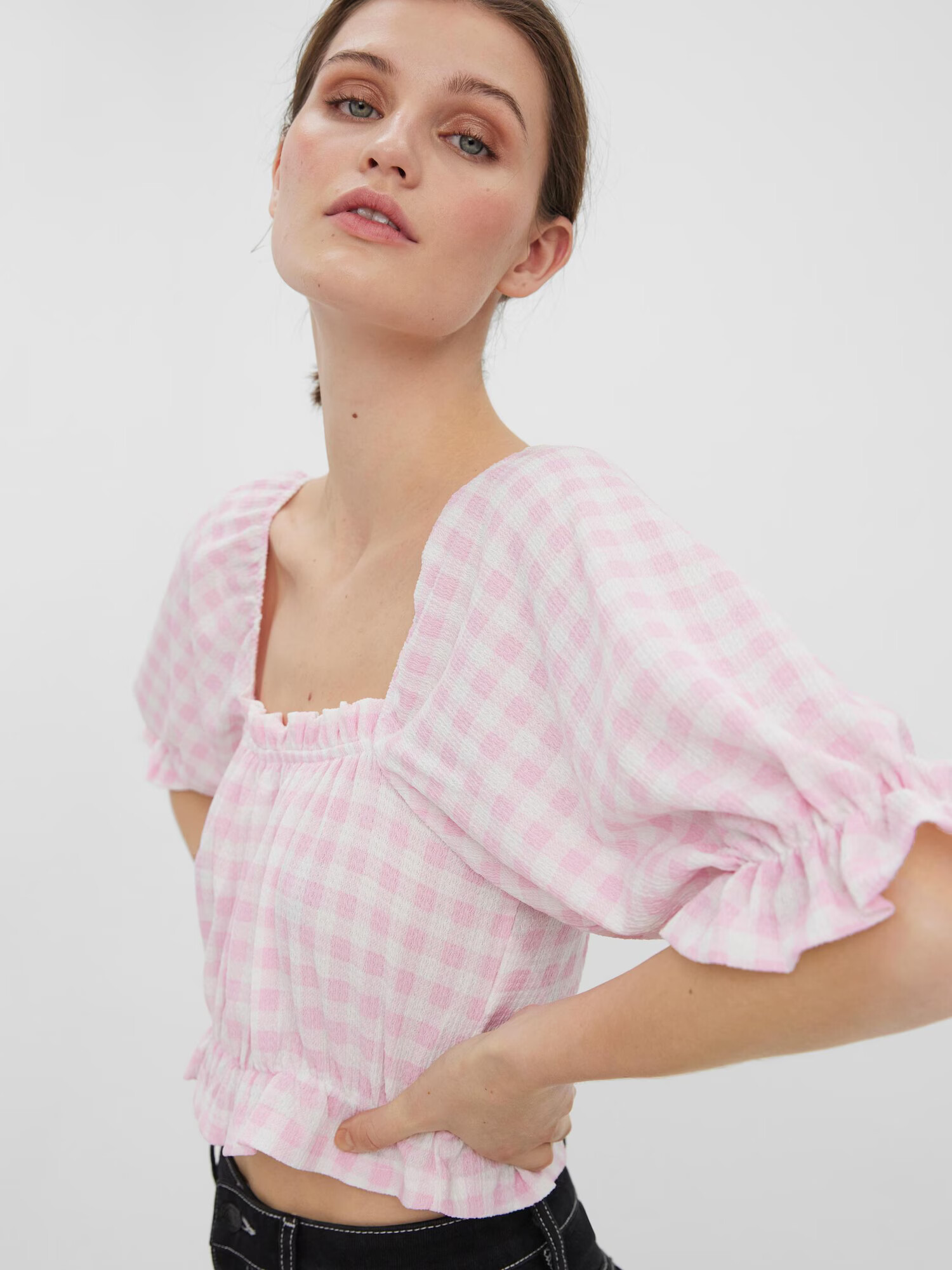 VERO MODA Bluza 'Checks' roza / bela - Pepit.si